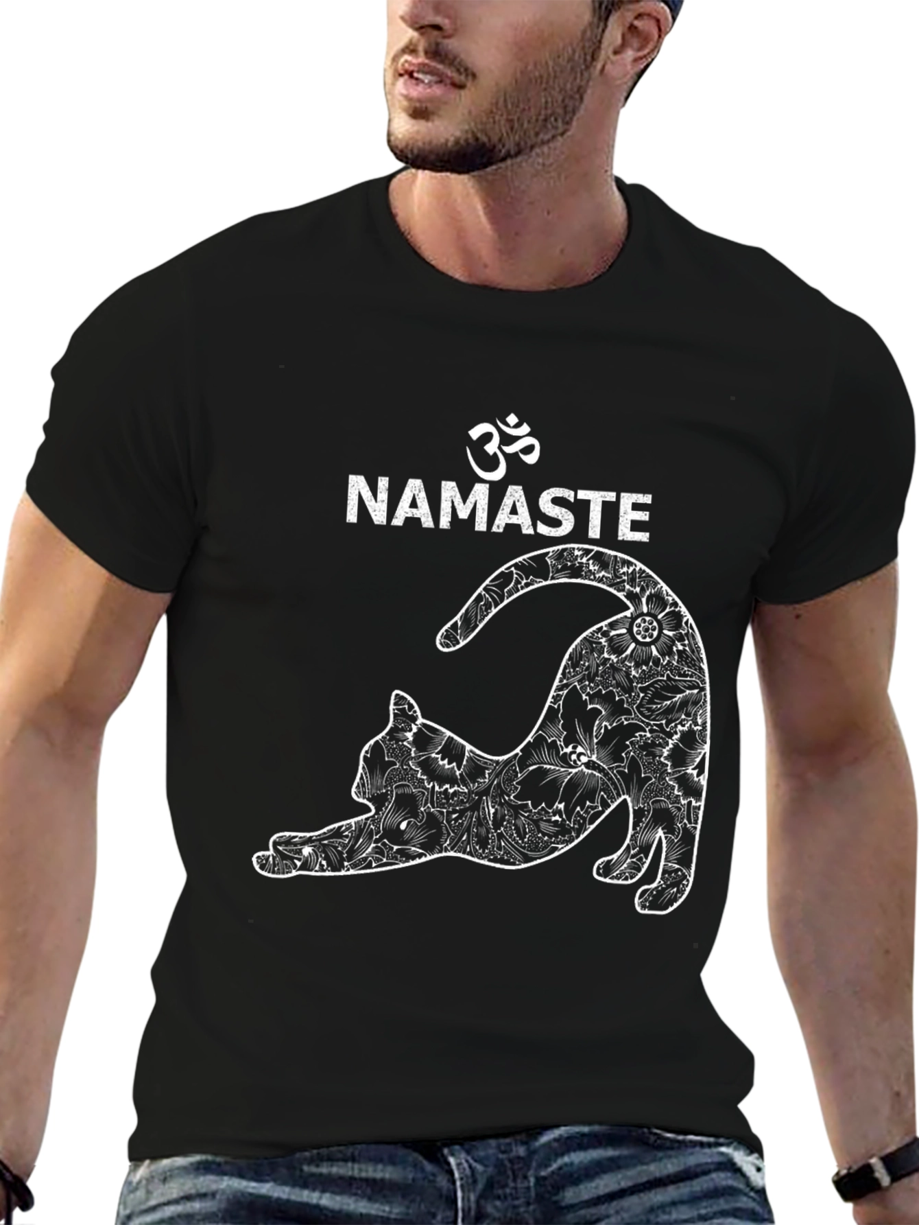 Namaste Yoga Cat Black T-Shirt