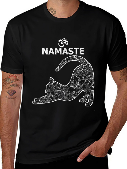 Namaste Yoga Cat Black T-Shirt