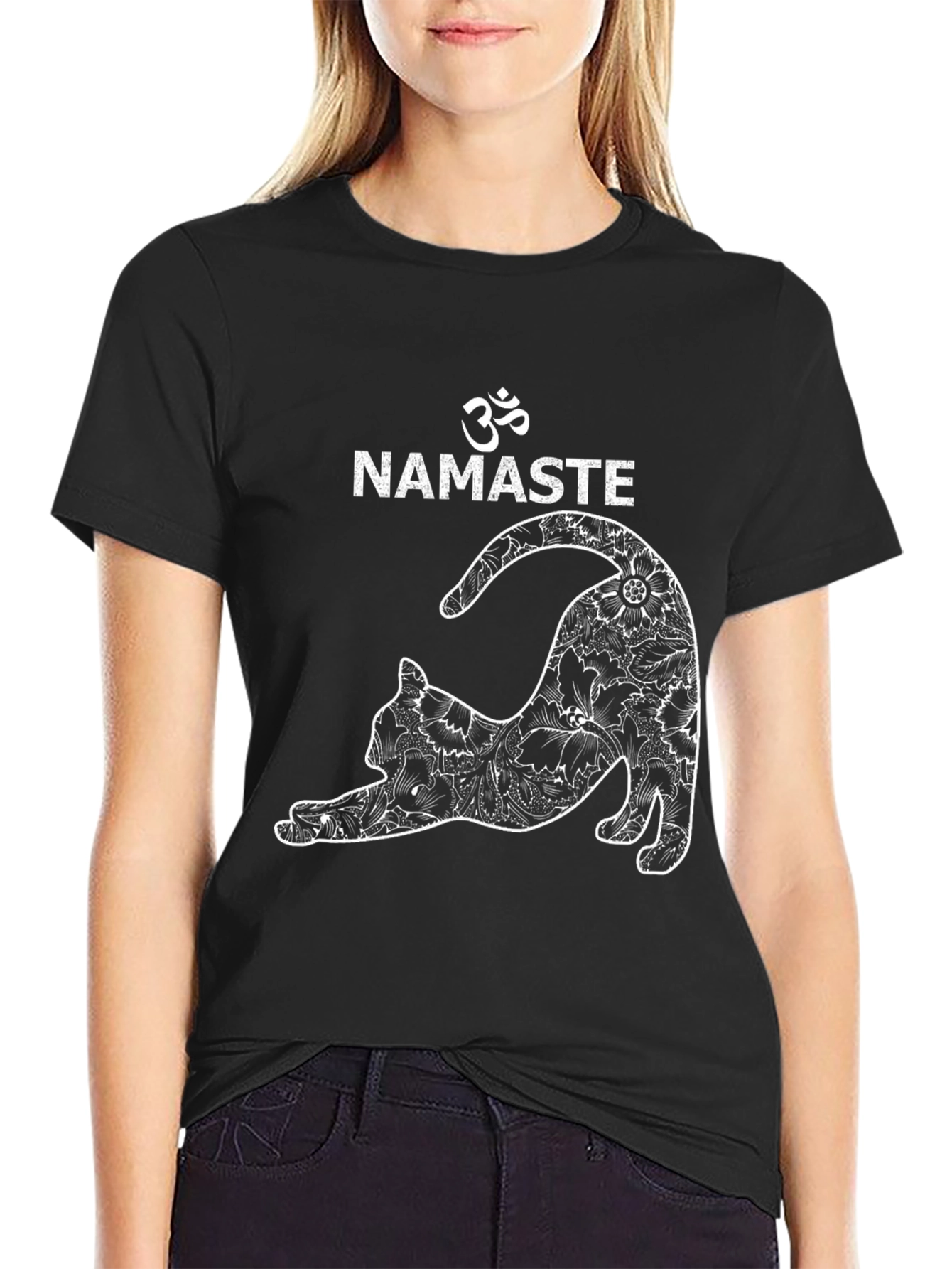 Namaste Yoga Cat Black T-Shirt