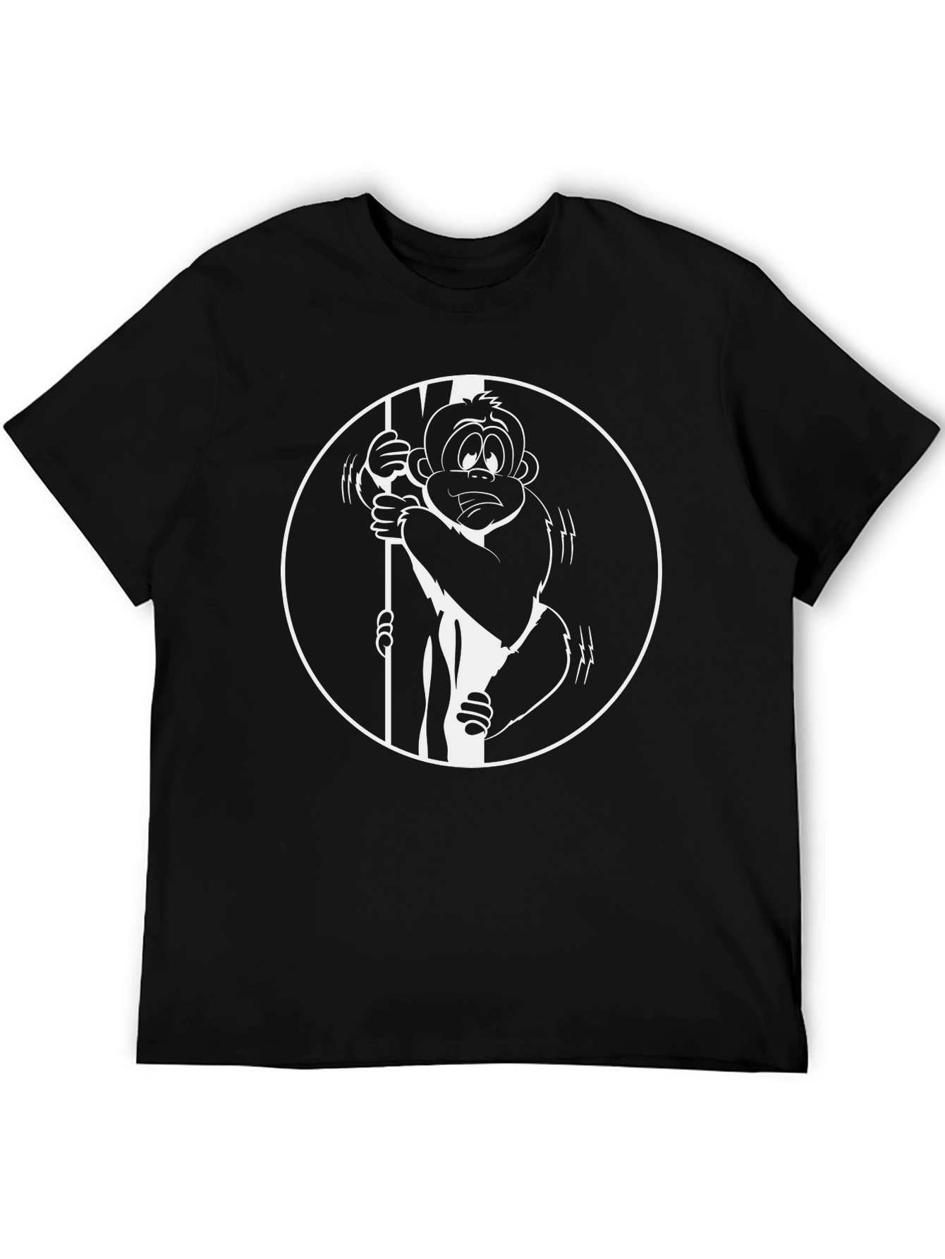 Funny Monkey Cartoon Graphic Tee - Black Cotton T-Shirt