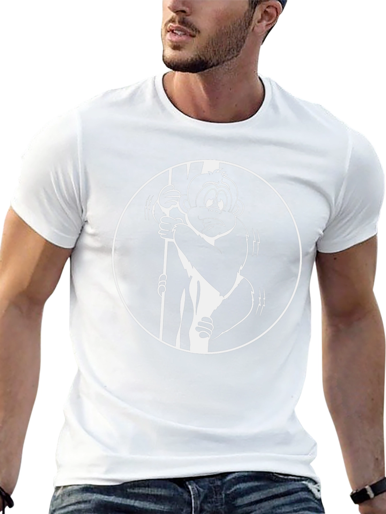 Funny Monkey Cartoon Graphic Tee - Black Cotton T-Shirt