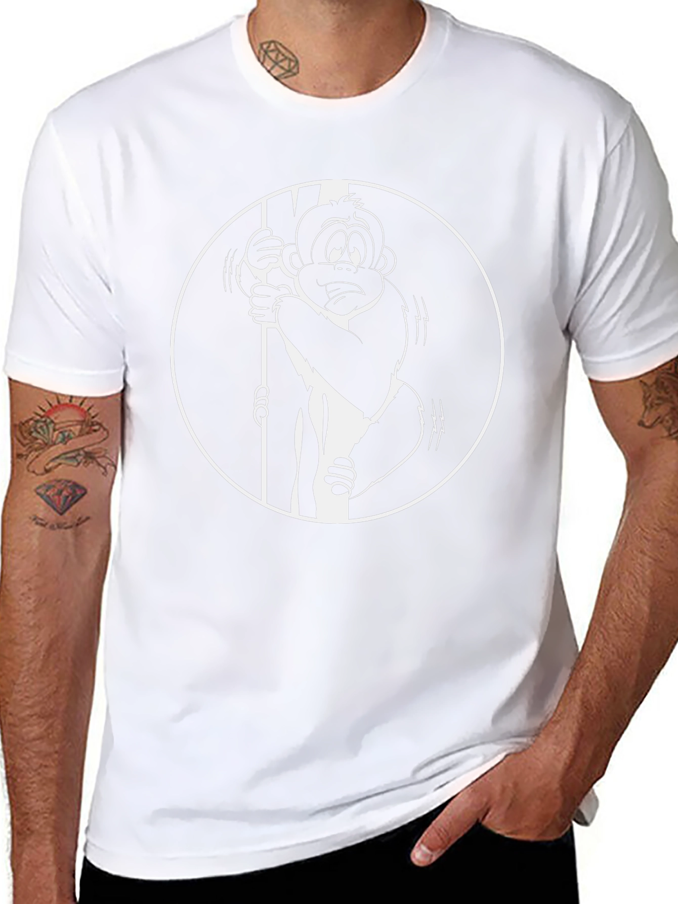 Funny Monkey Cartoon Graphic Tee - Black Cotton T-Shirt