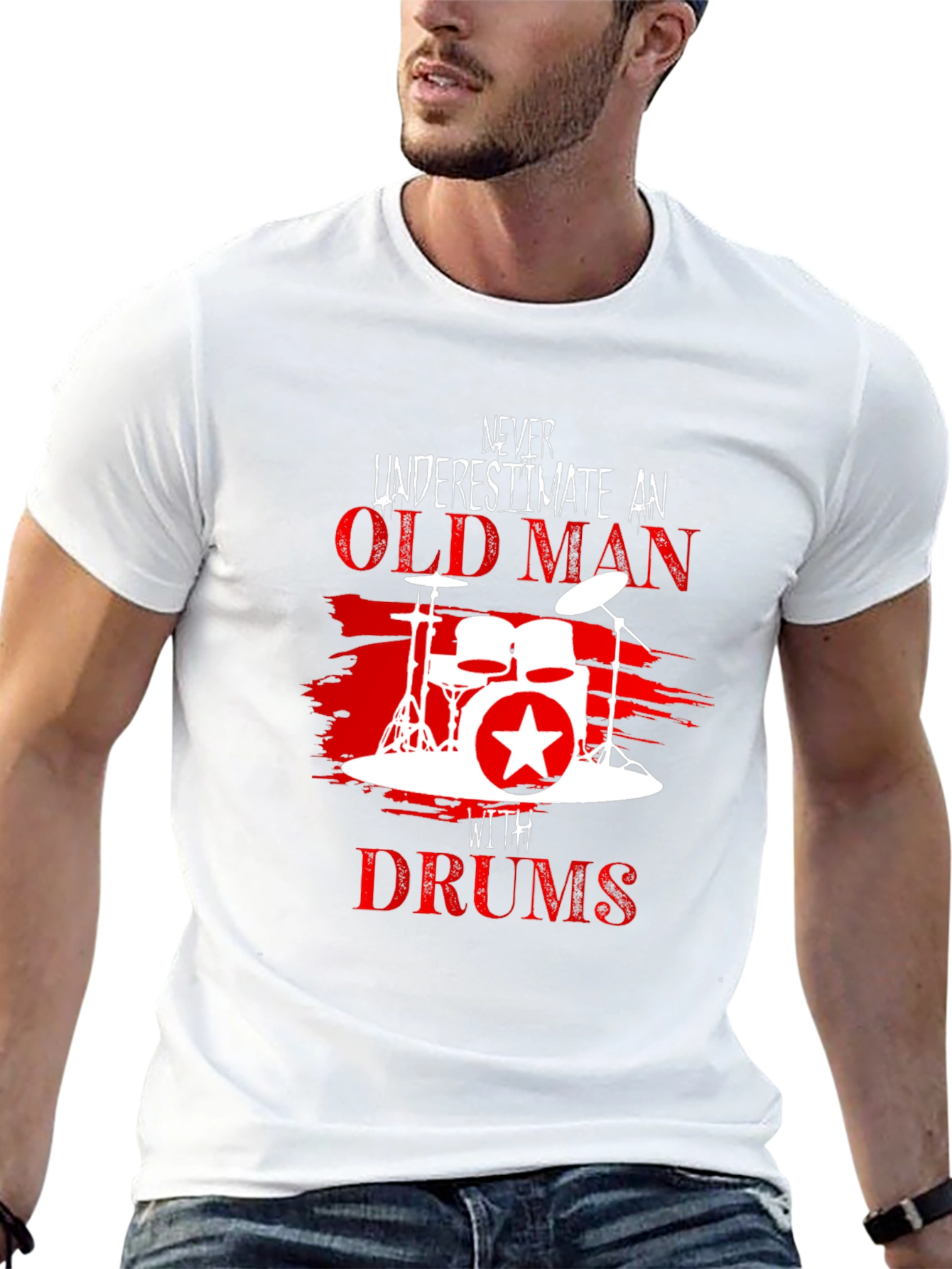 Never Underestimate Old Man with Drums T-Shirt