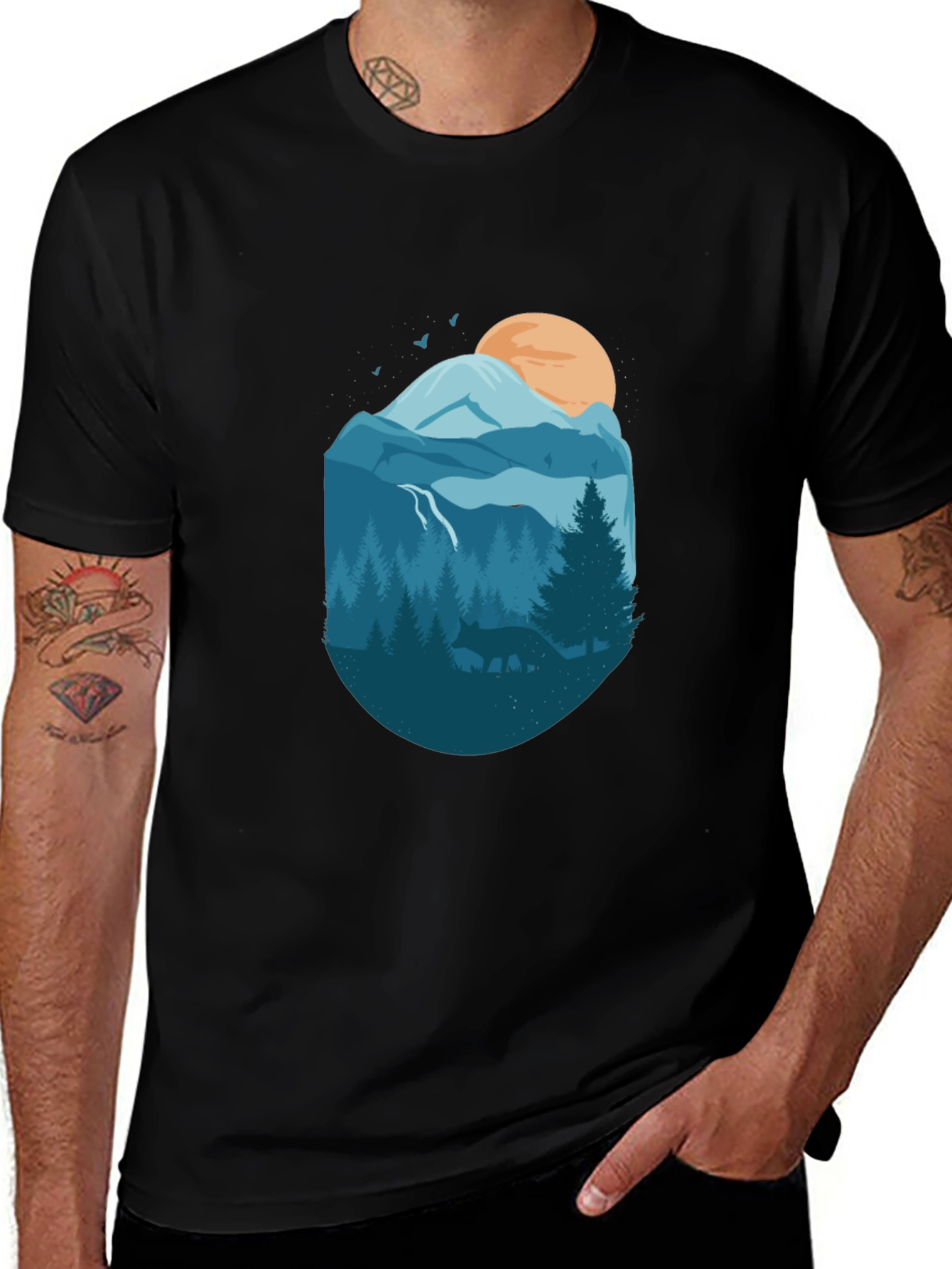 Nature Graphic Tee - Mountains & Wildlife