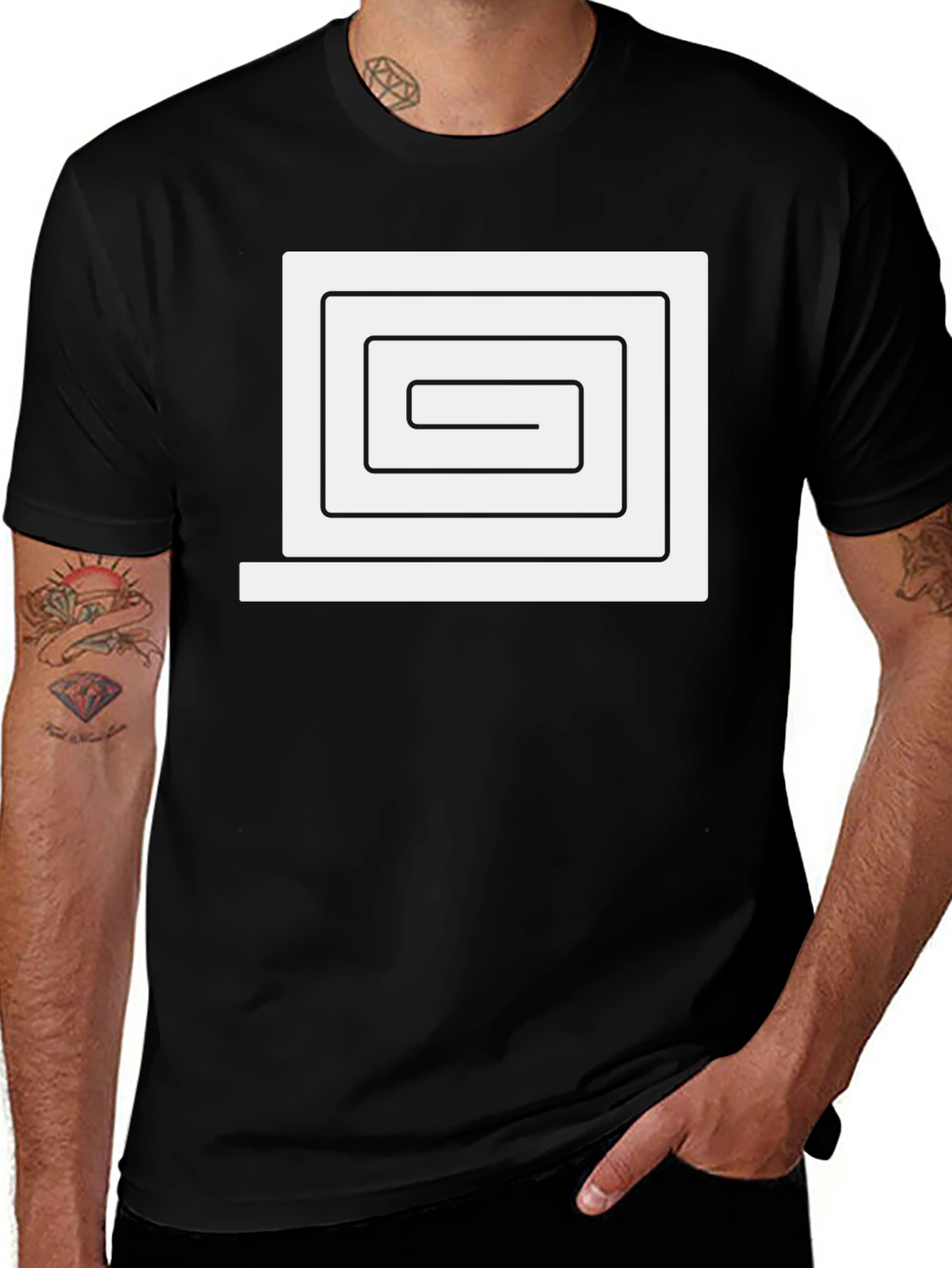 Modern Maze Graphic Tee - Black Cotton Blend