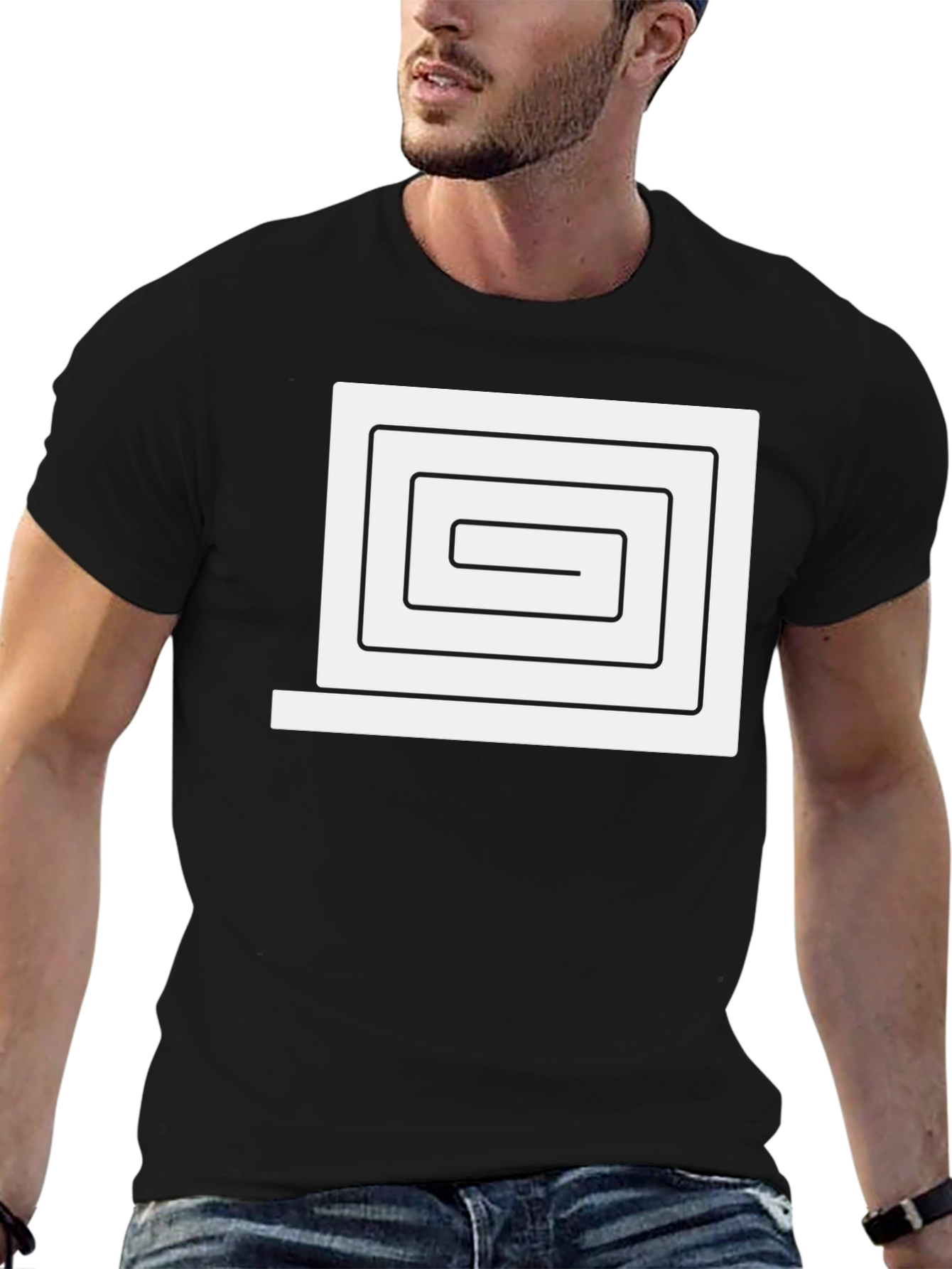 Modern Maze Graphic Tee - Black Cotton Blend