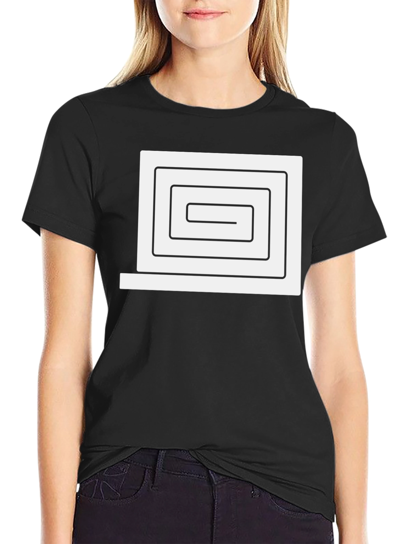 Modern Maze Graphic Tee - Black Cotton Blend