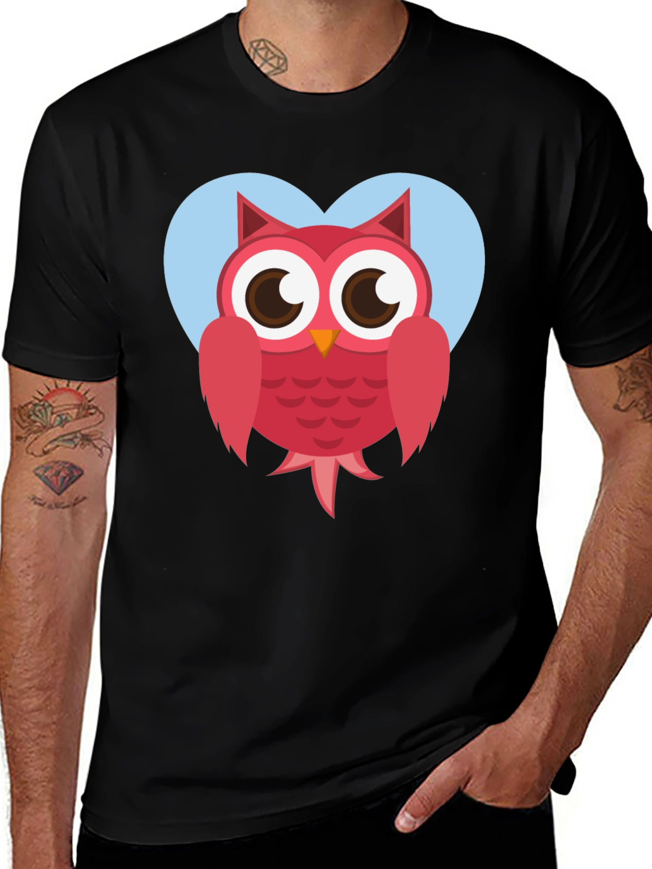 Cute Owl Heart Graphic T-Shirt - Black Cotton Tee