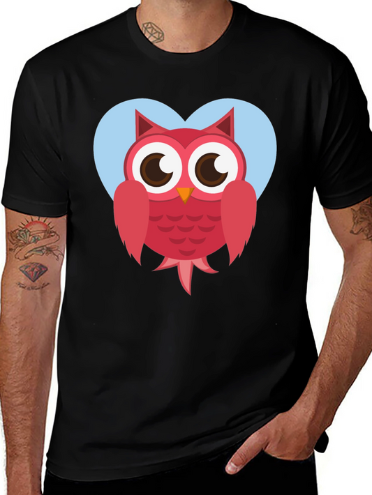 Cute Owl Heart Graphic T-Shirt - Black Cotton Tee