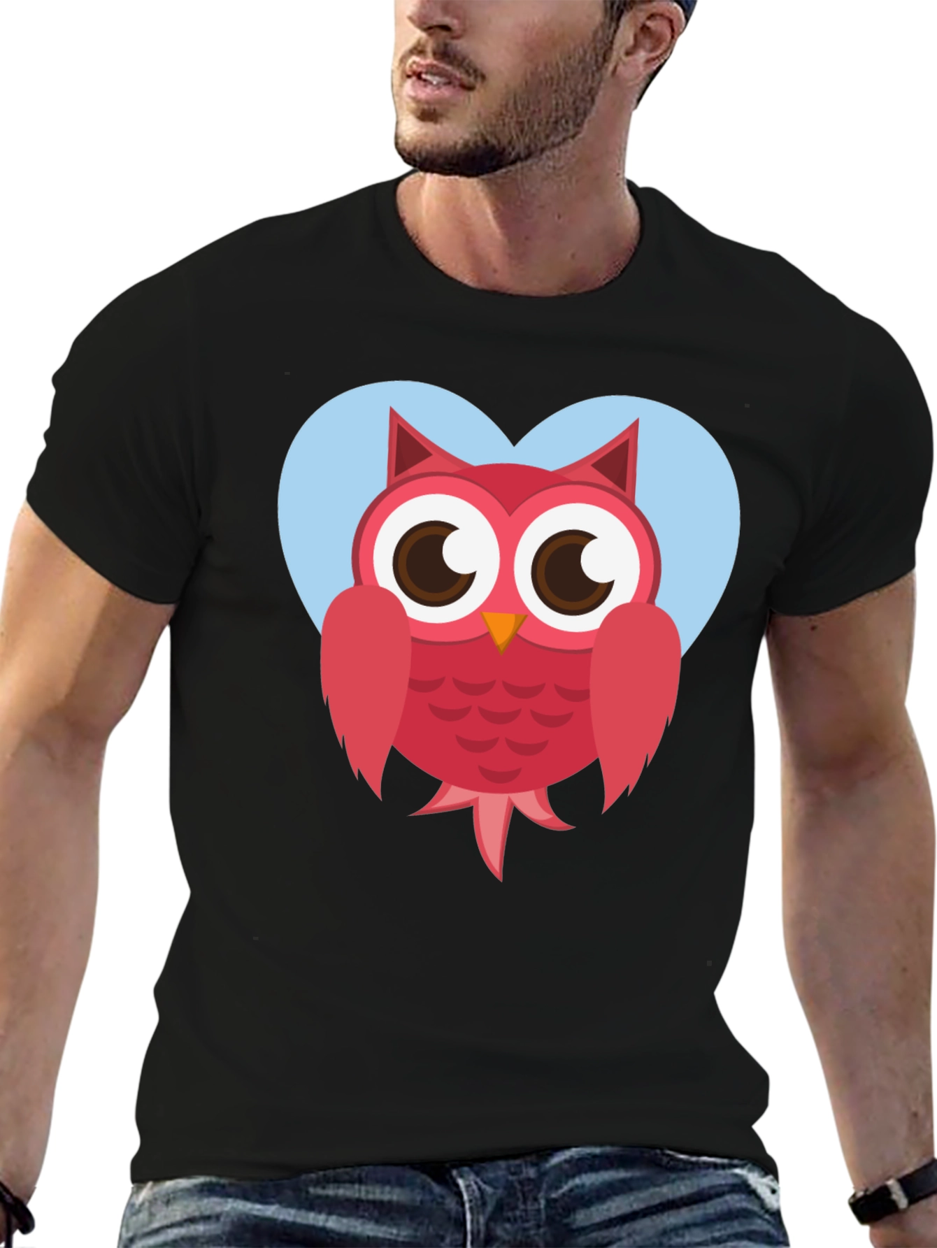 Cute Owl Heart Graphic T-Shirt - Black Cotton Tee