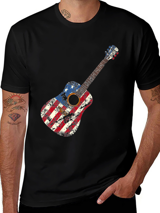American Flag Guitar Graphic Tee - Patriotic Music Lover Shirt