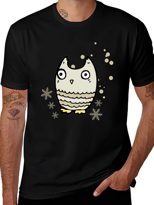 Owl Graphic Black T-Shirt - Winter Holiday Design
