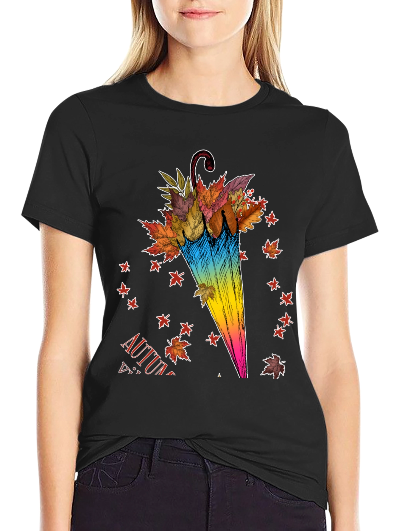 Autumn Umbrella T-Shirt - Fall Leaves Design