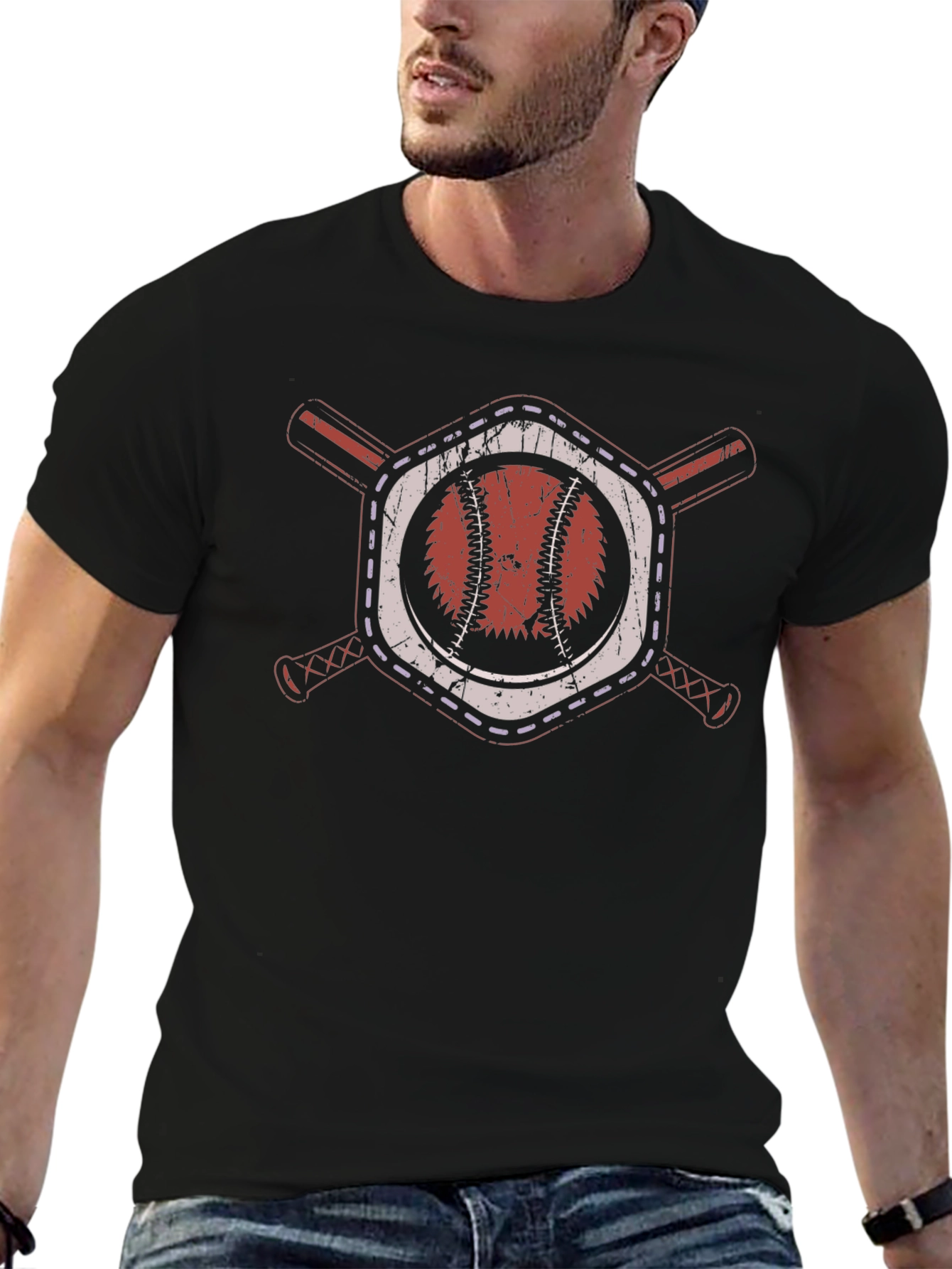 Baseball Graphic Tee - Crossed Bats & Ball Design