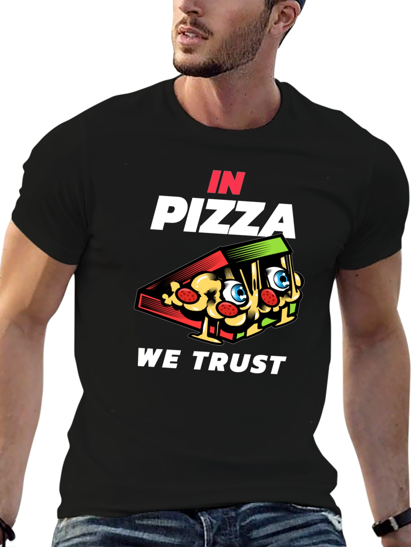 In Pizza We Trust Black Graphic Tee