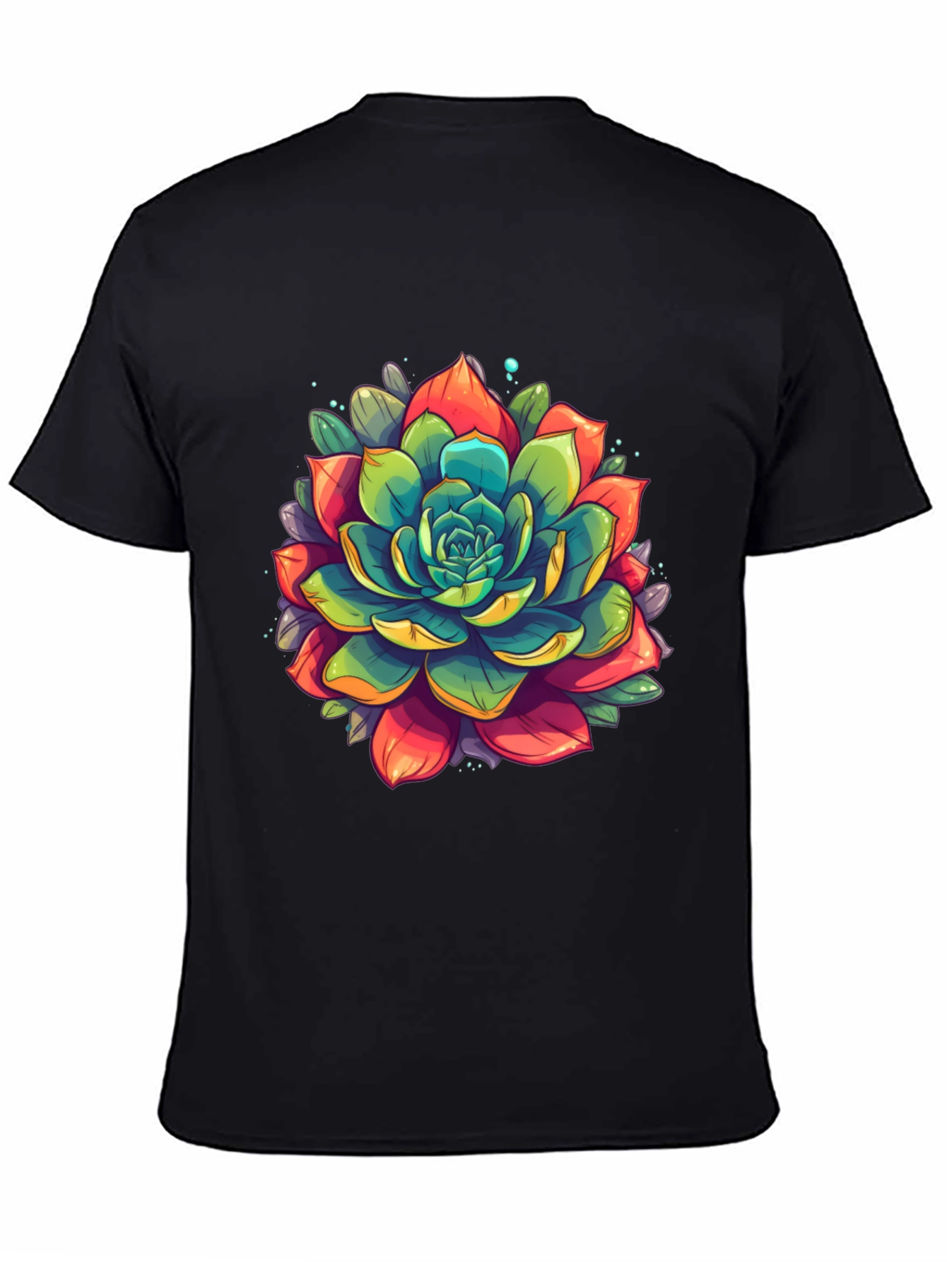Succulent Graphic Print Black T-Shirt