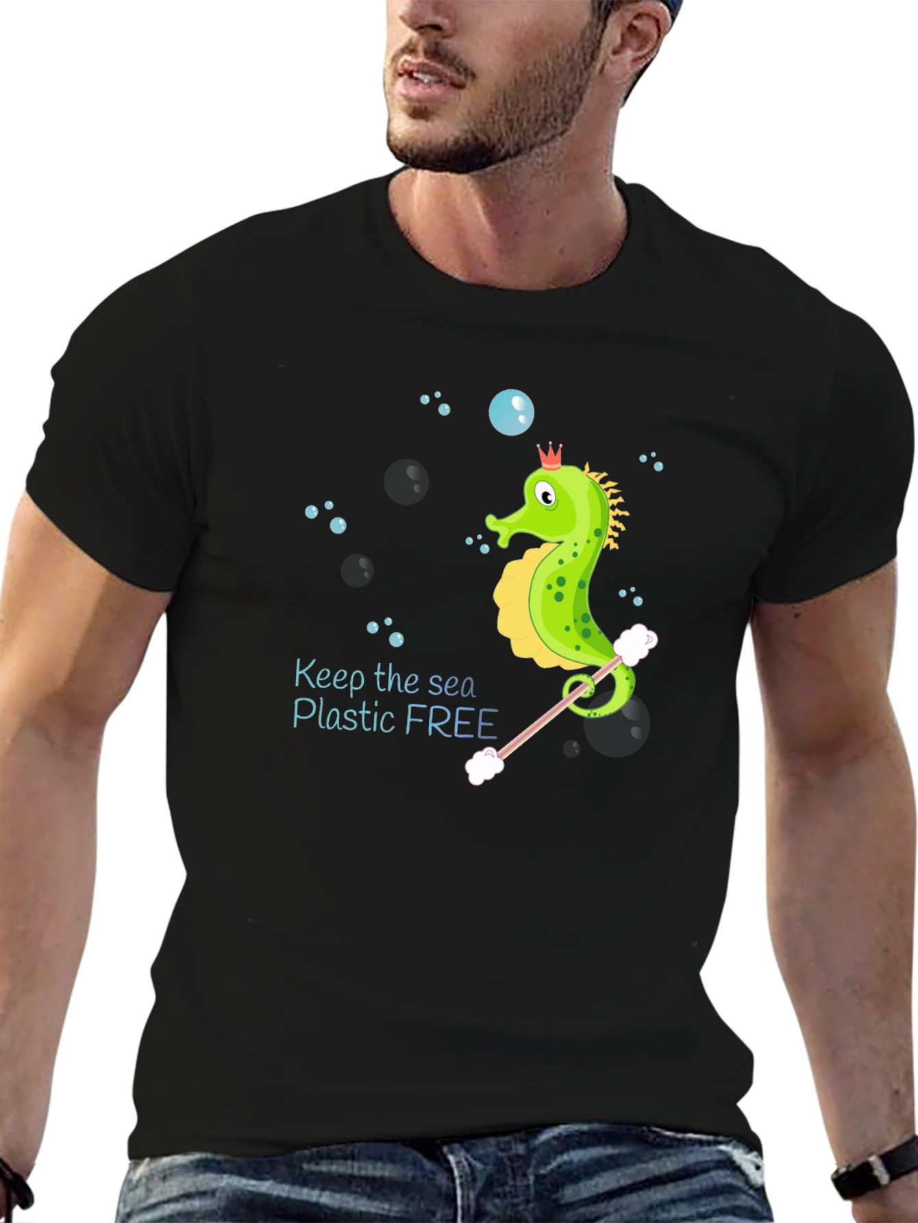 Eco-Friendly Seahorse Graphic Tee