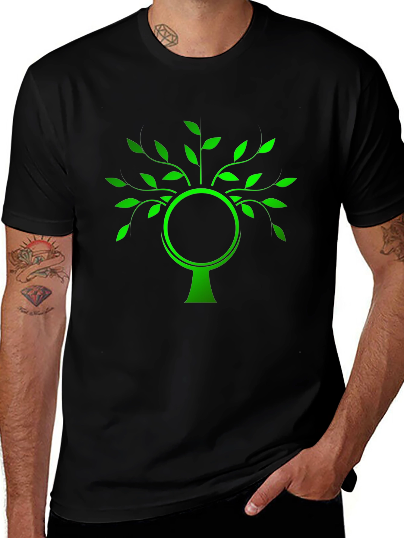 Green Tree Graphic Black T-Shirt