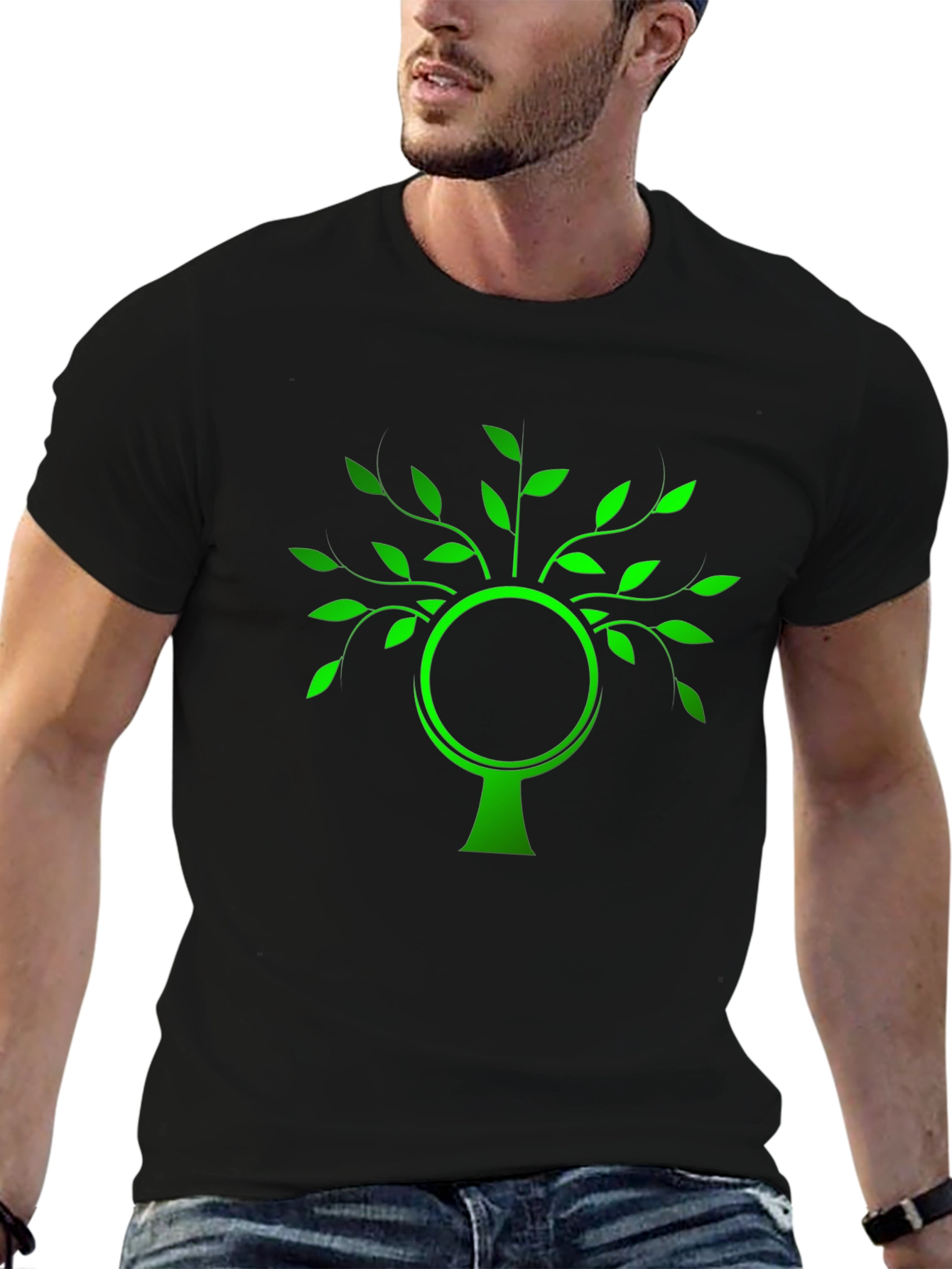 Green Tree Graphic Black T-Shirt