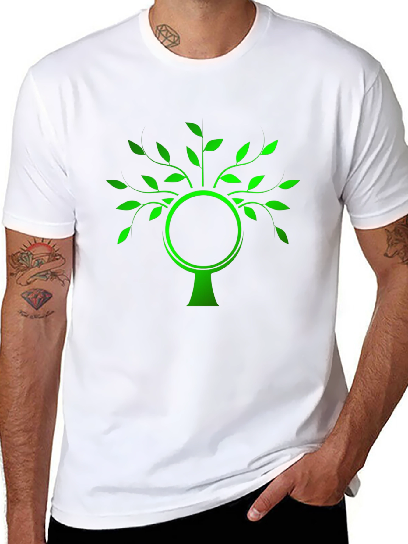 Green Tree Graphic Black T-Shirt