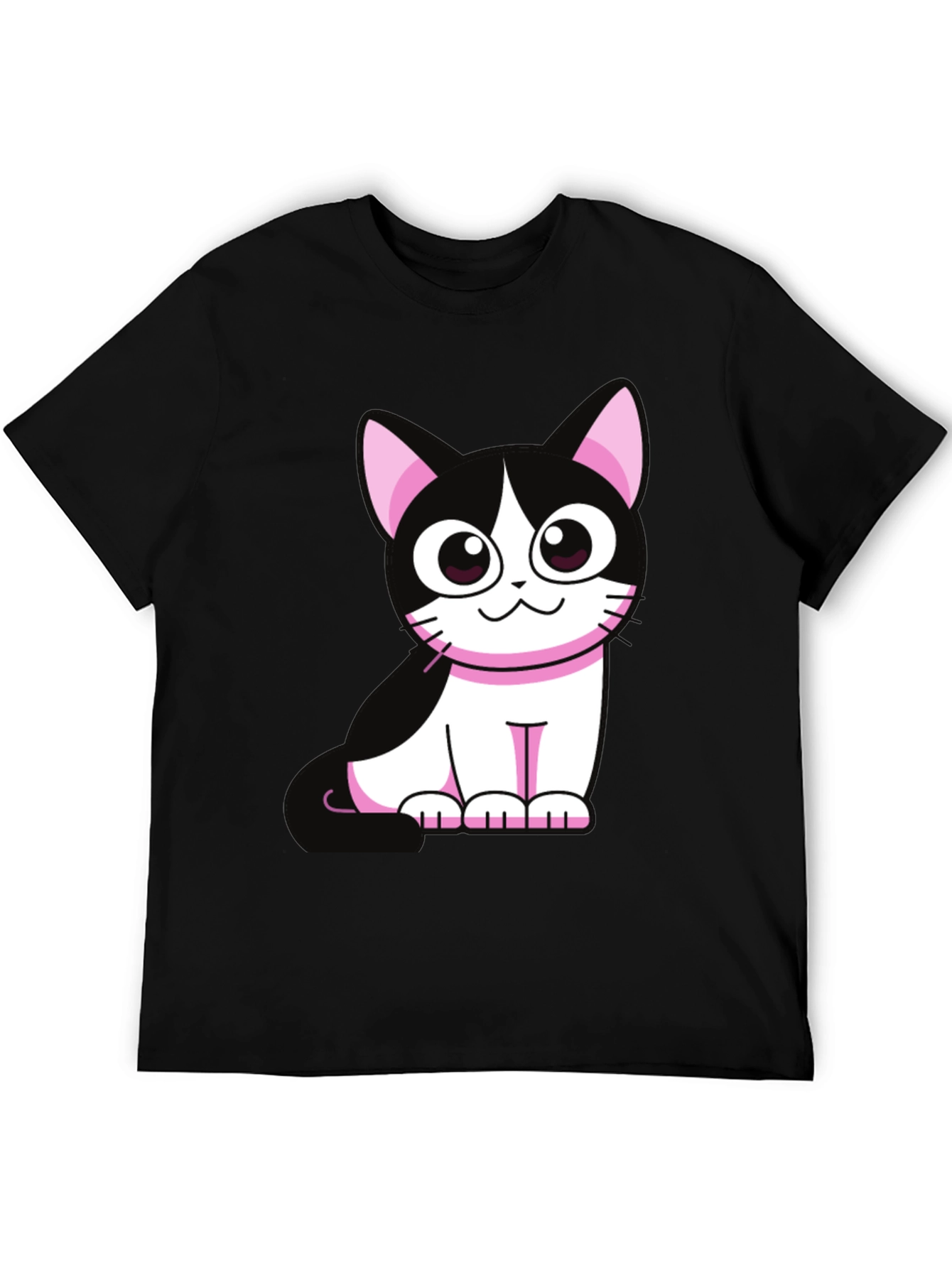 Cute Cartoon Cat Graphic Tee - Black