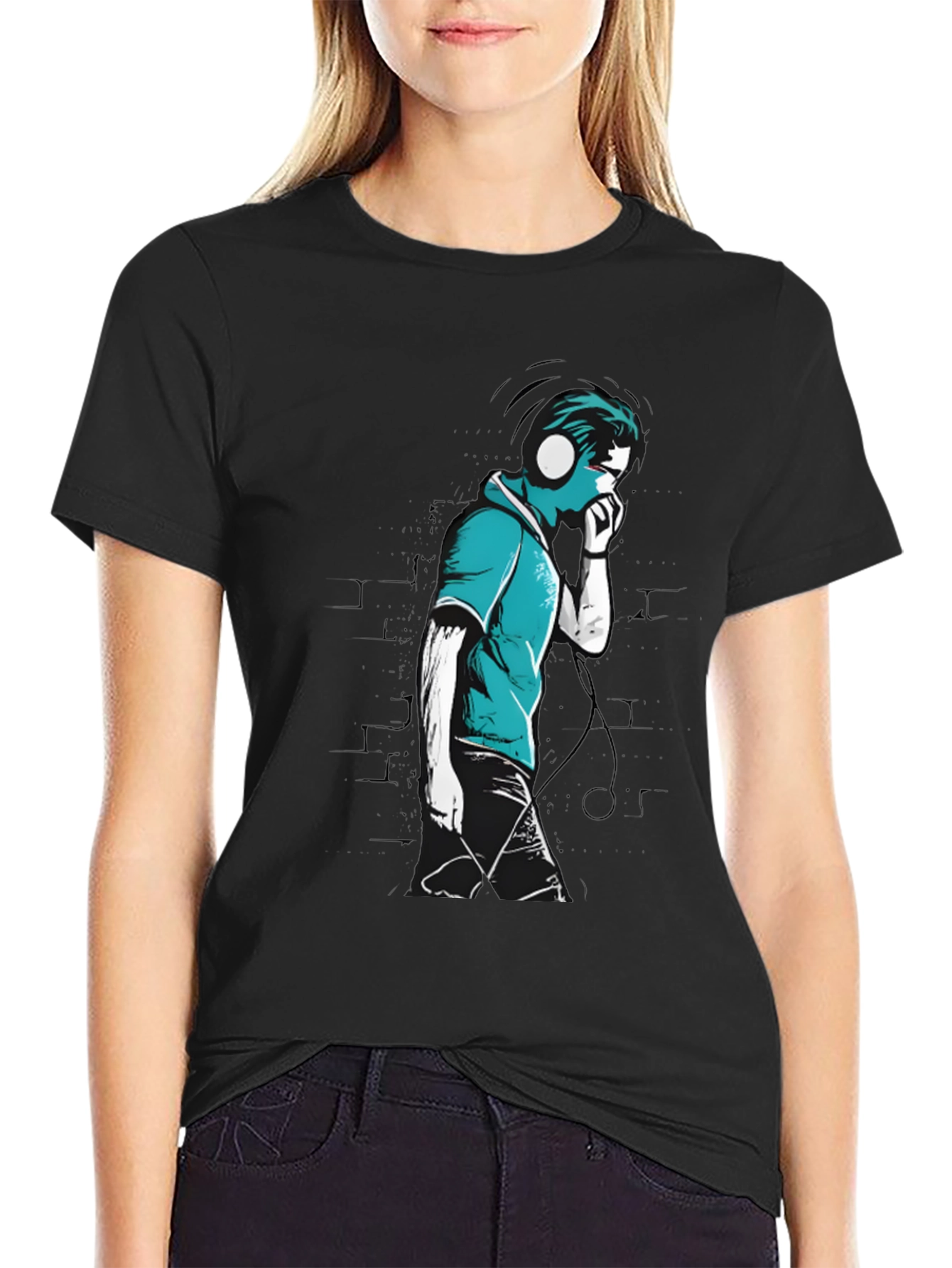 Stylish Graphic T-Shirt - Headphones Music Lover