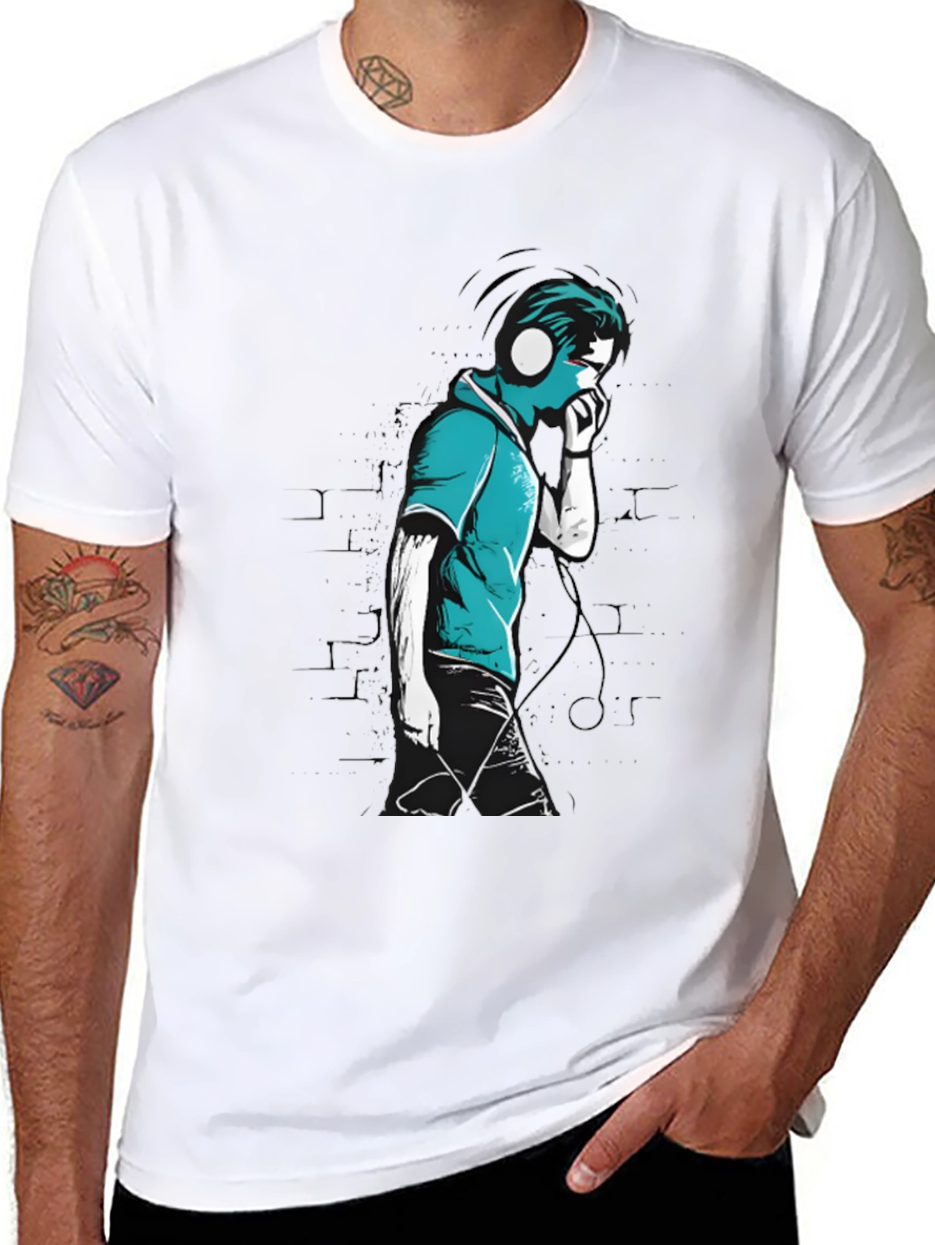 Stylish Graphic T-Shirt - Headphones Music Lover