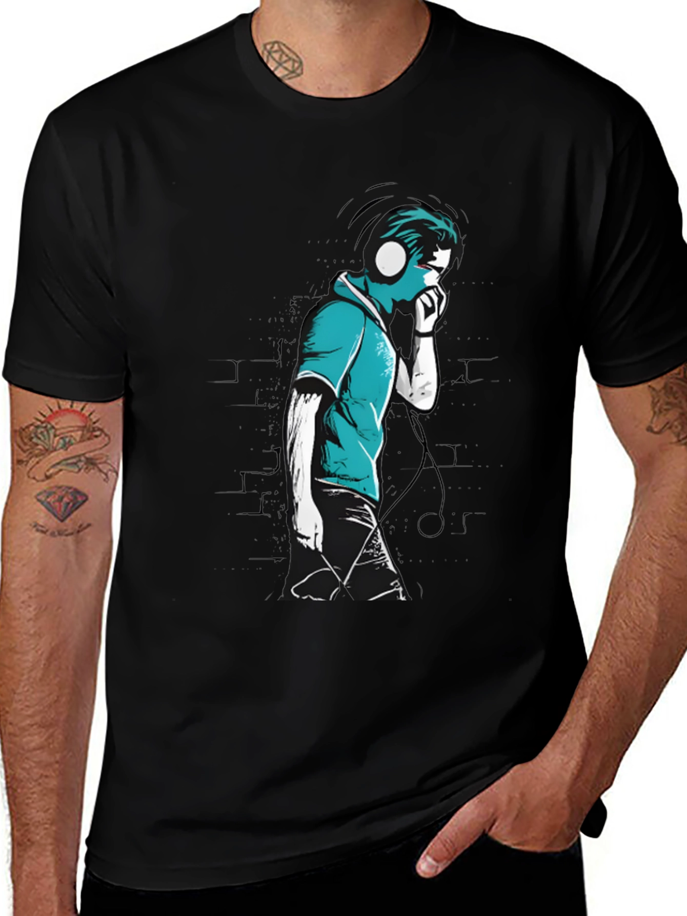 Stylish Graphic T-Shirt - Headphones Music Lover
