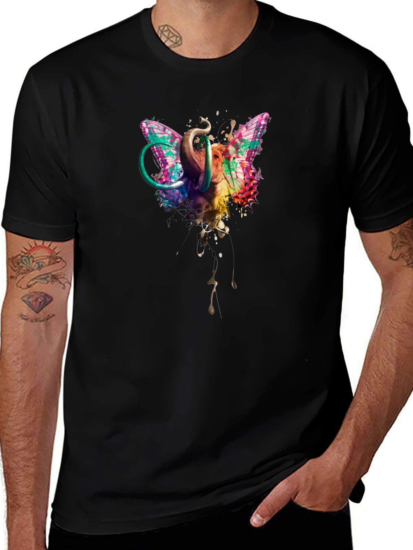 Butterfly Elephant Black T-Shirt