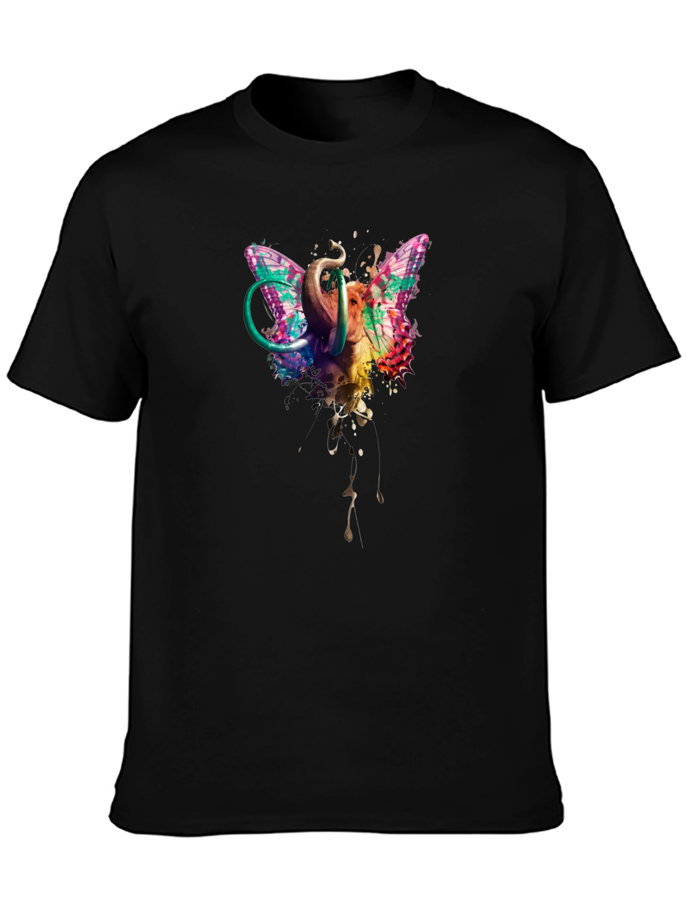 Butterfly Elephant Black T-Shirt