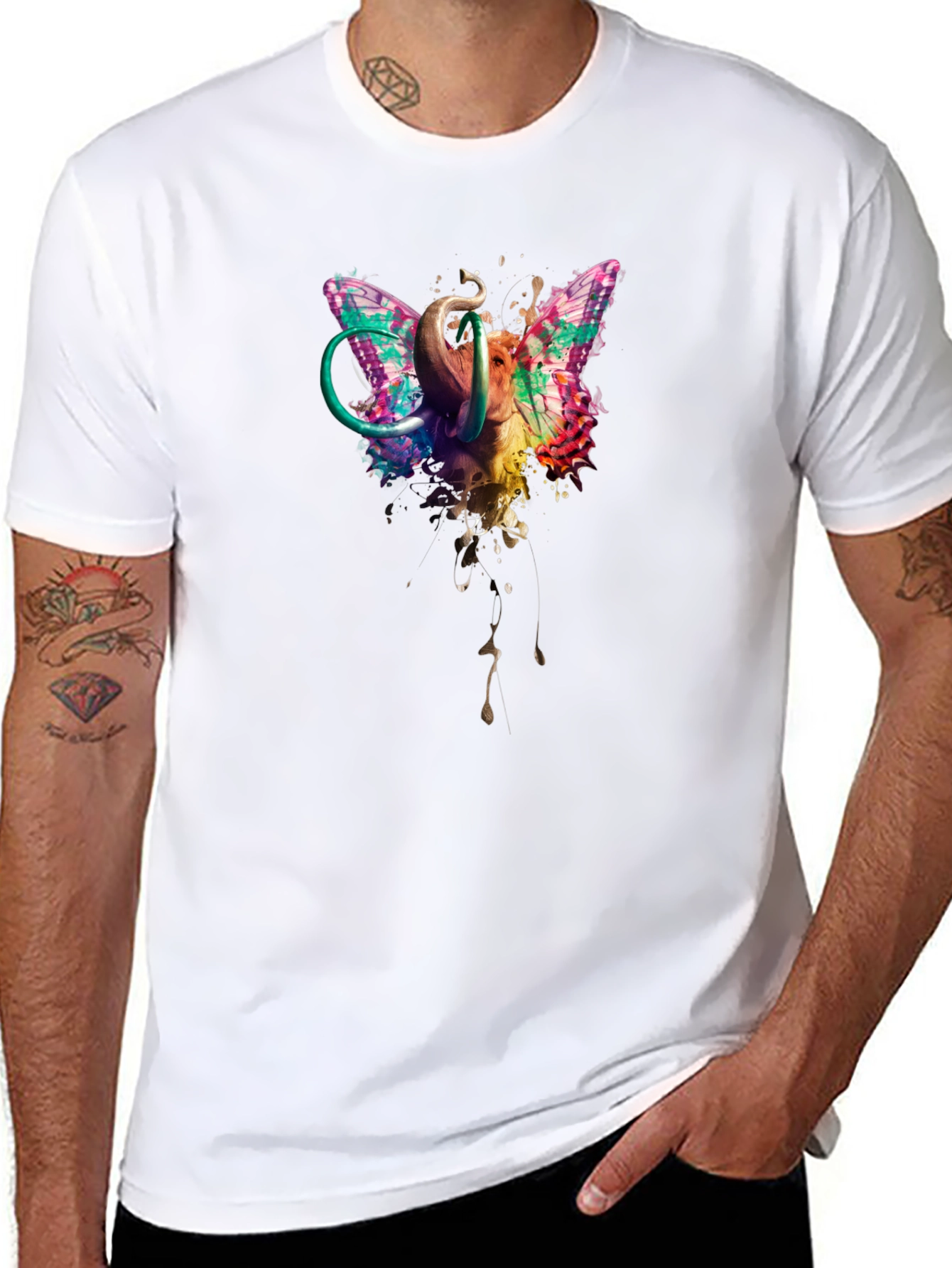Butterfly Elephant Black T-Shirt