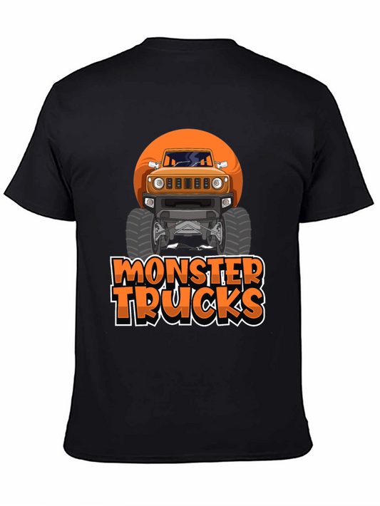Monster Trucks Graphic Tee -  Black Crew Neck T-Shirt
