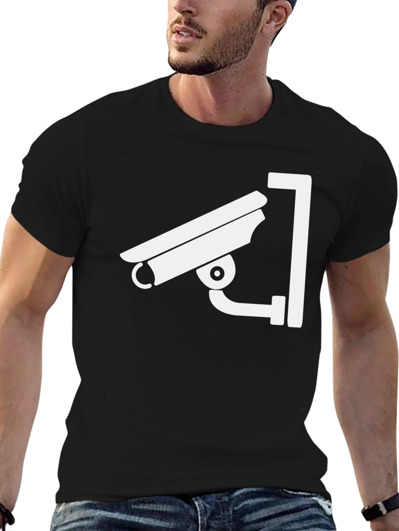 Security Camera Graphic Tee - Black Cotton T-Shirt
