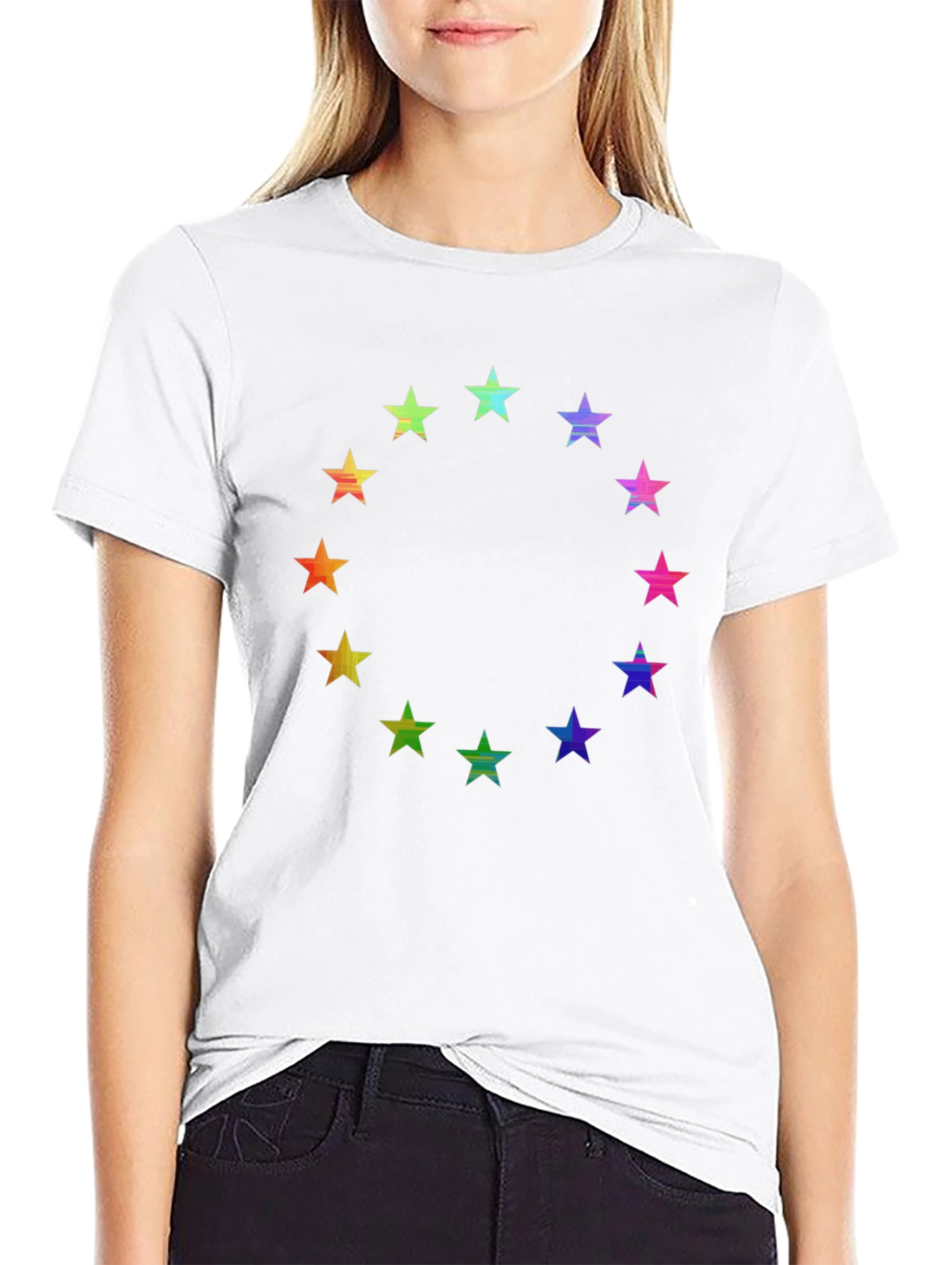 Rainbow Star Circle Black T-Shirt