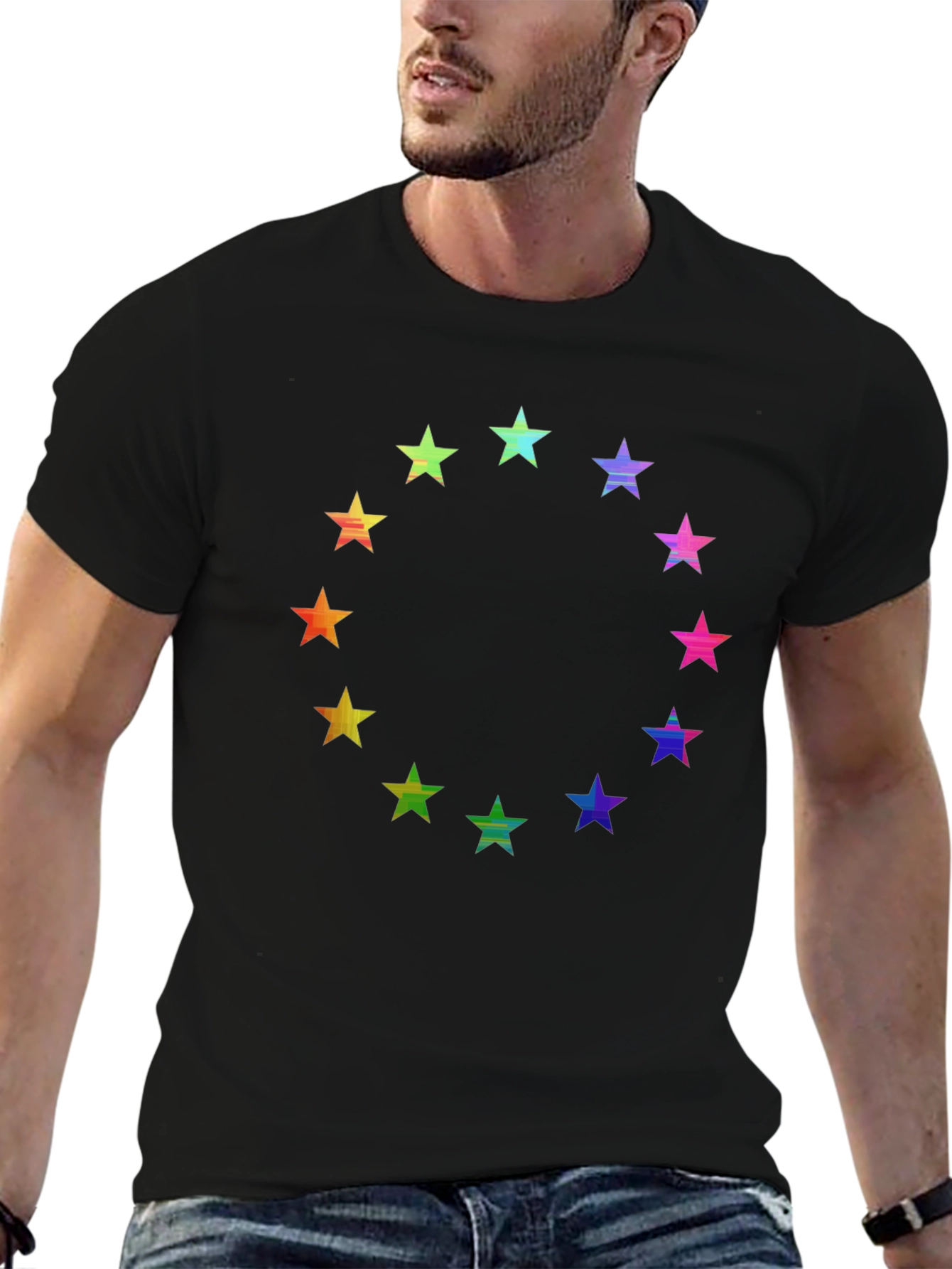 Rainbow Star Circle Black T-Shirt