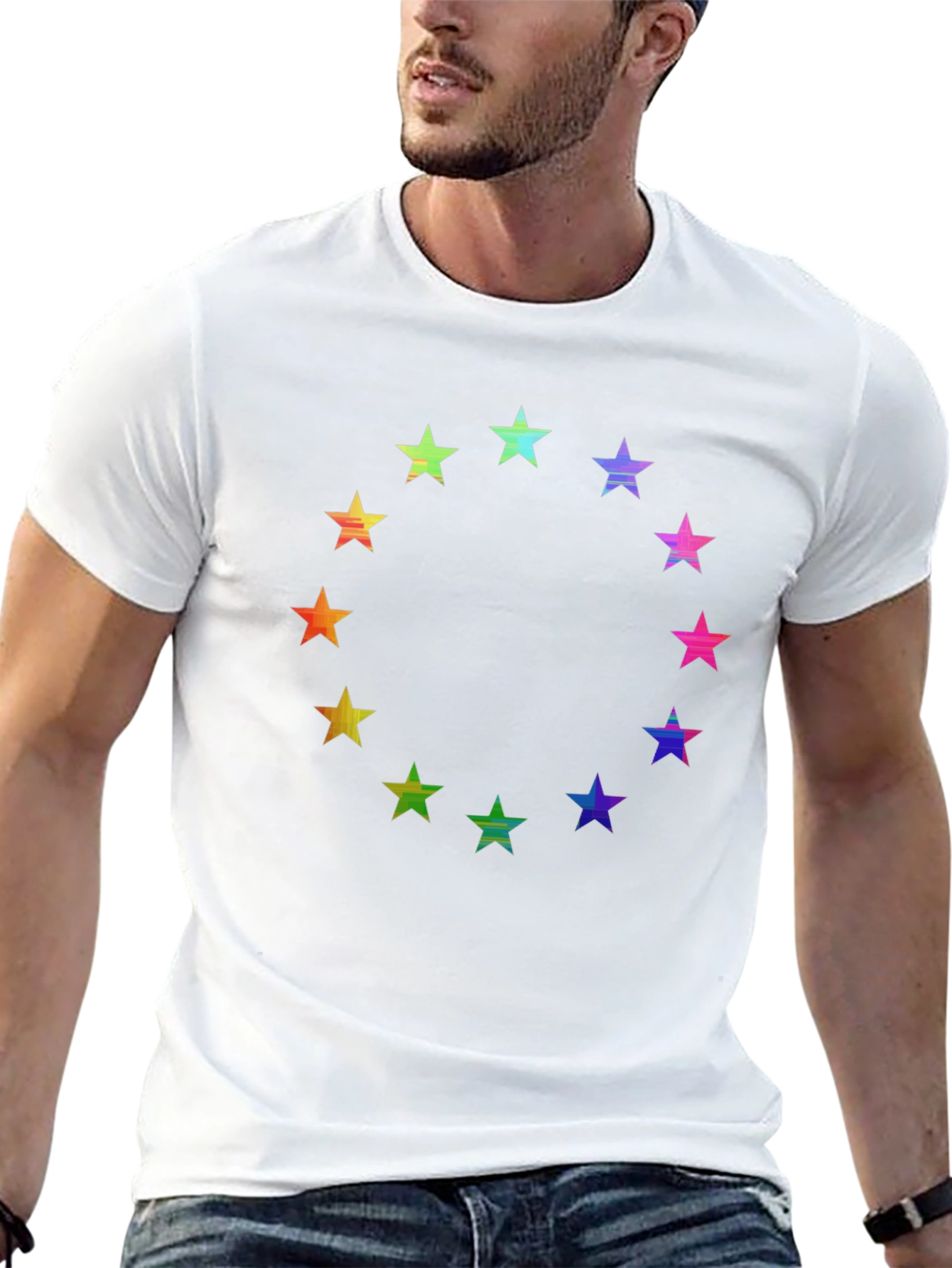 Rainbow Star Circle Black T-Shirt