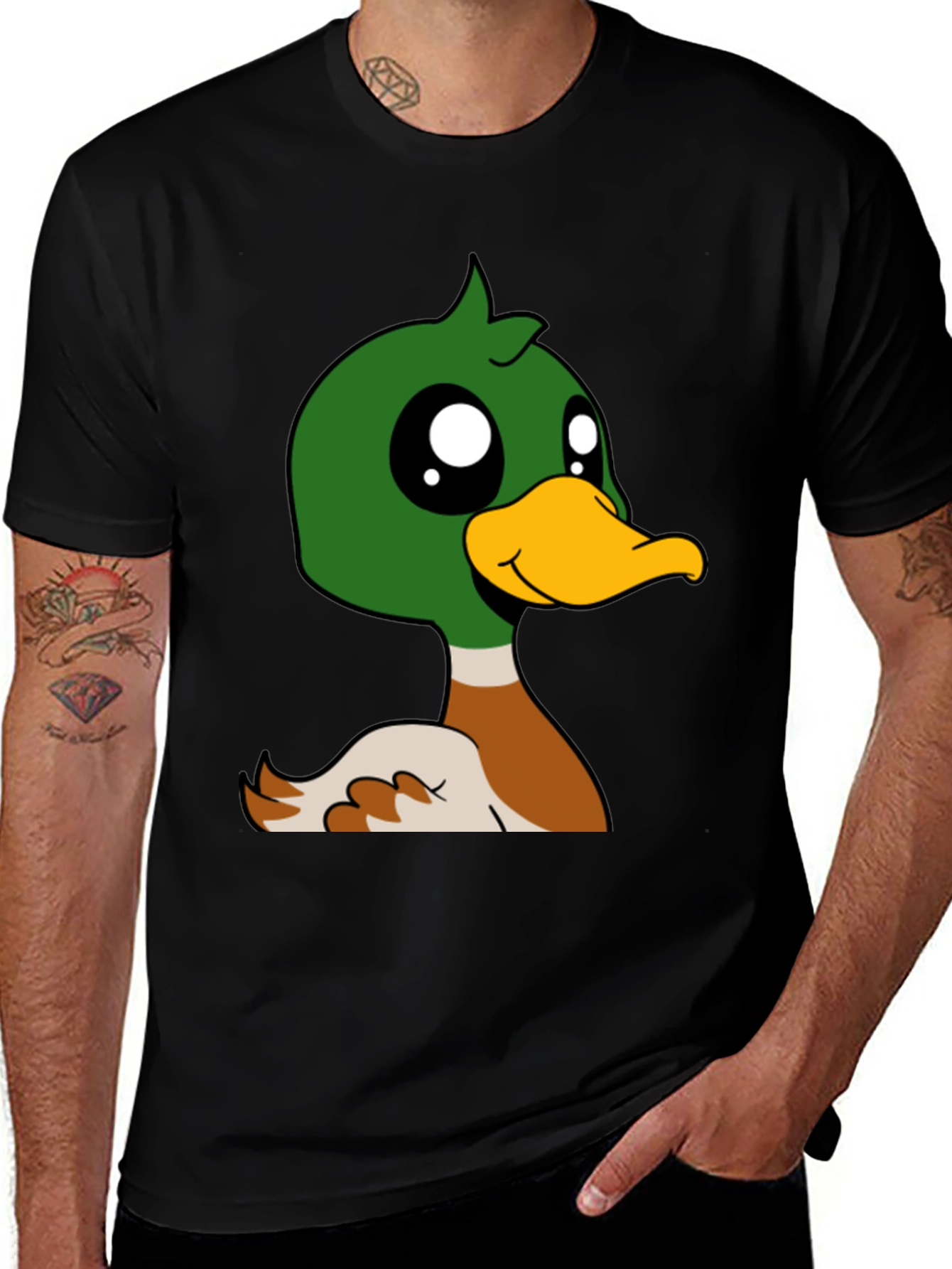 Duck Cartoon Graphic Black T-Shirt