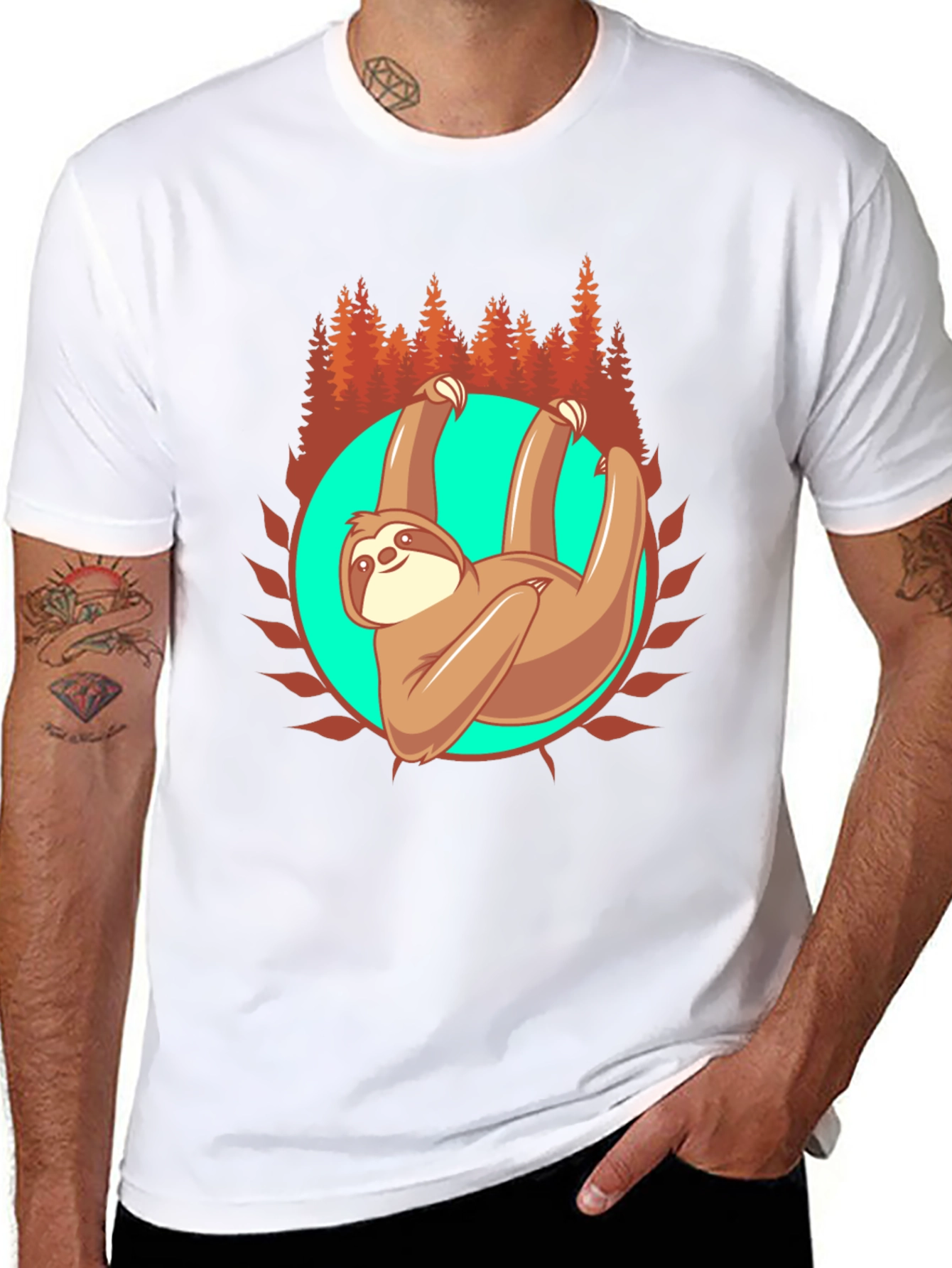 Sloth in Nature Graphic T-Shirt - Black