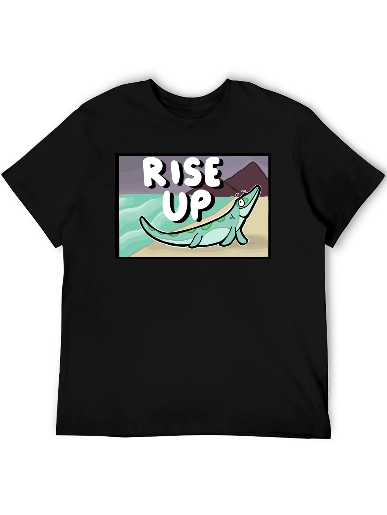 Rise Up Cartoon Sea Creature Black T-Shirt