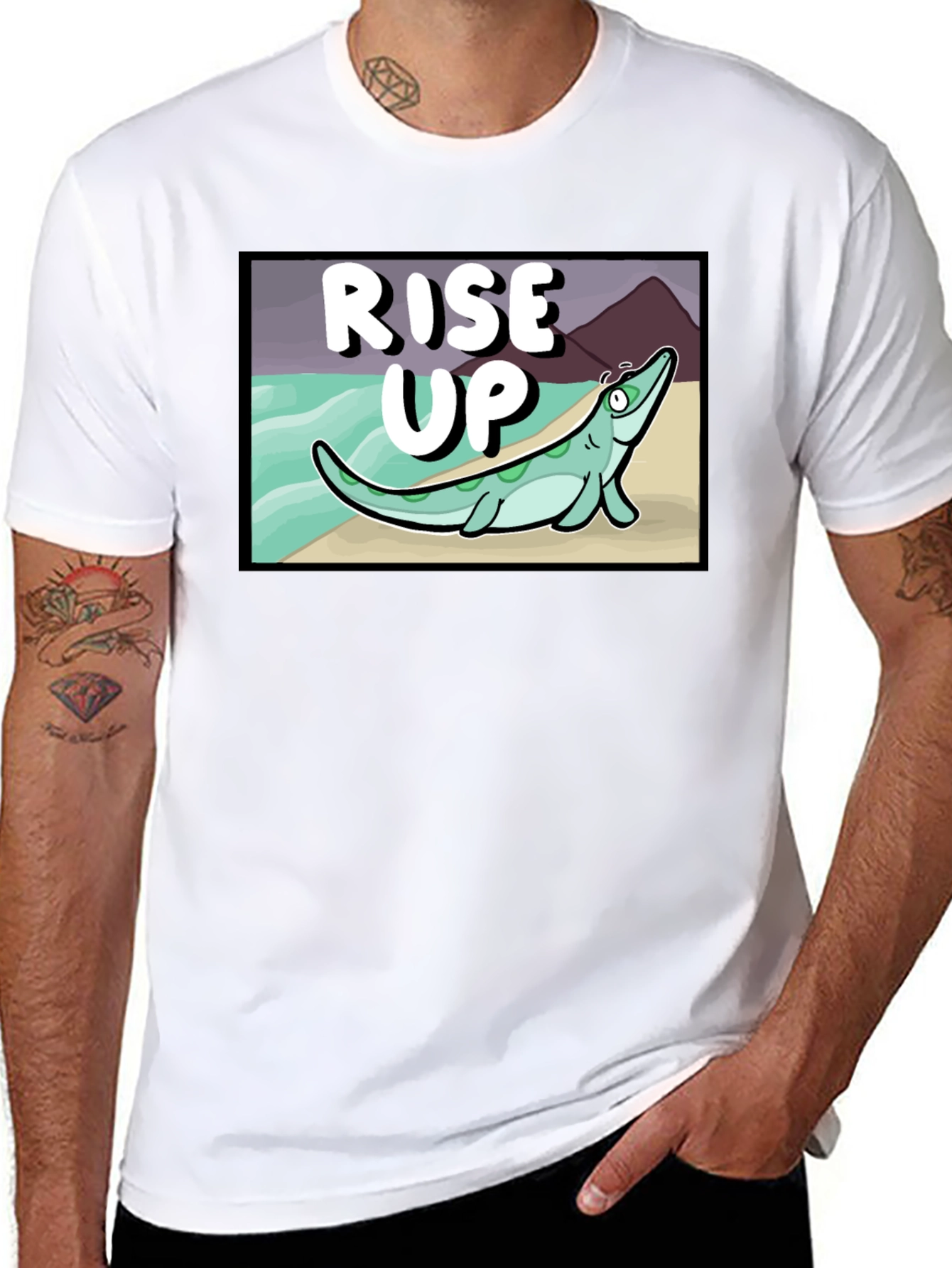 Rise Up Cartoon Sea Creature Black T-Shirt