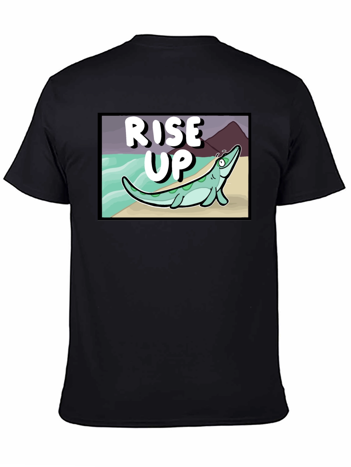 Rise Up Cartoon Sea Creature Black T-Shirt
