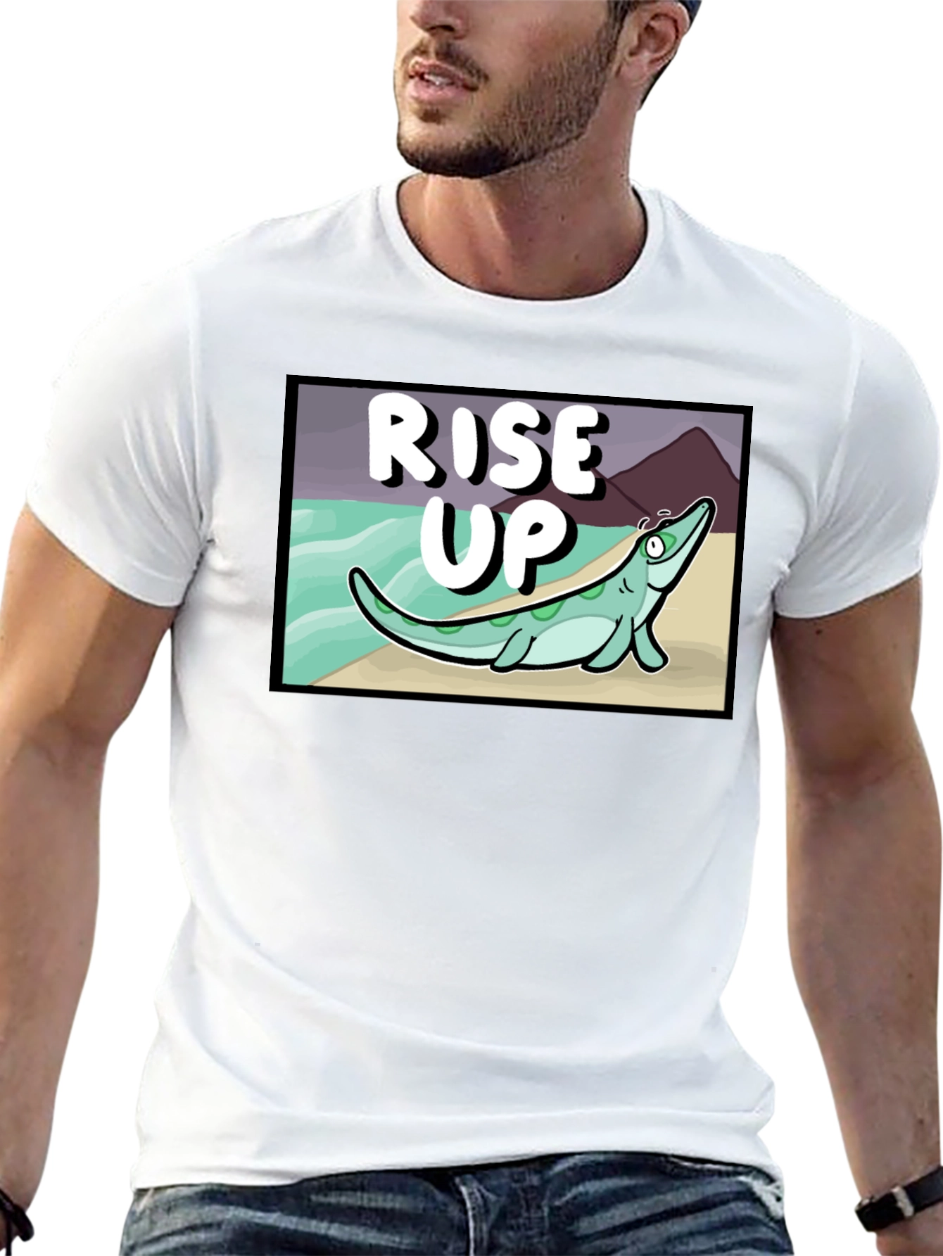 Rise Up Cartoon Sea Creature Black T-Shirt