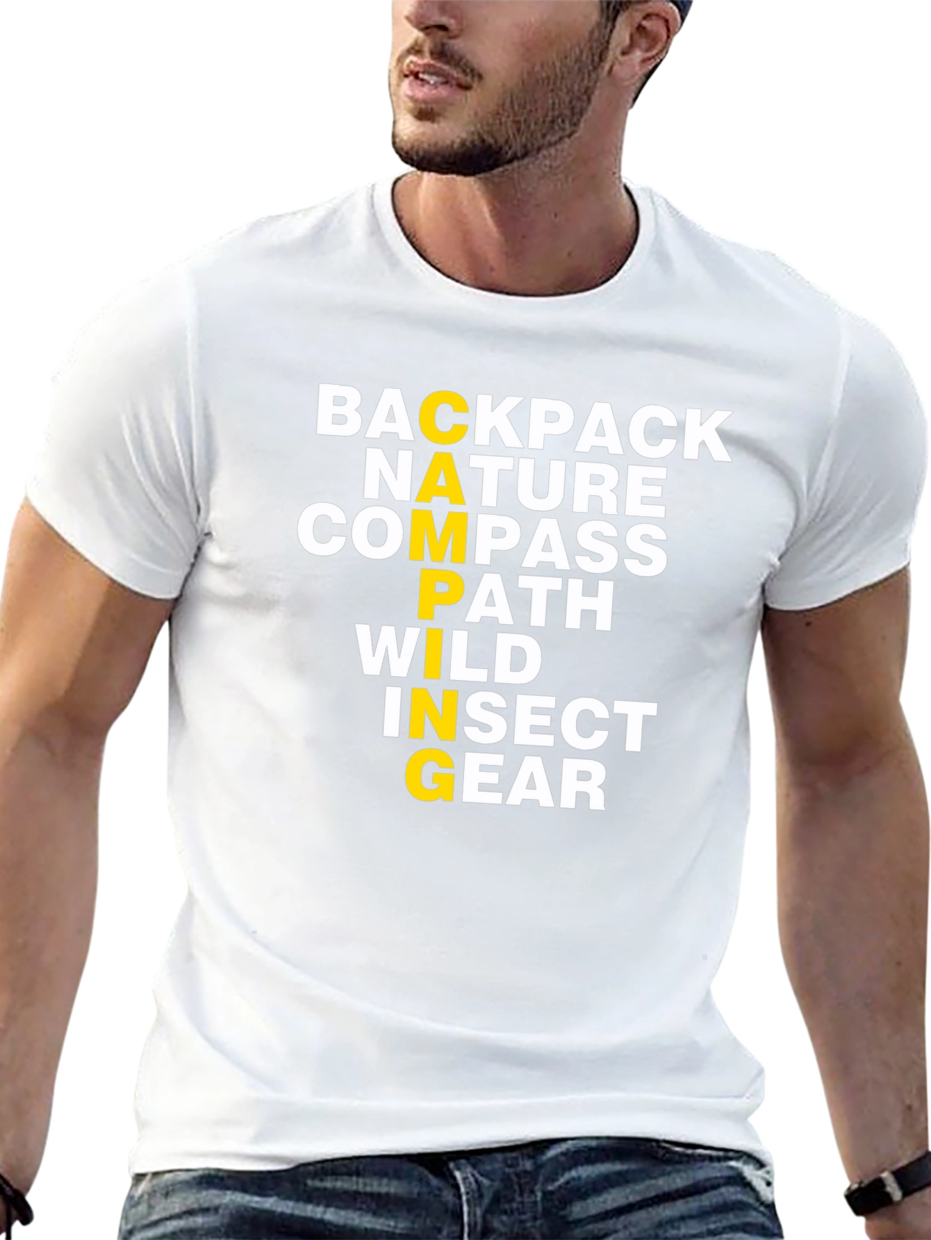 Camping Word Graphic T-Shirt - Backpack Nature Compass