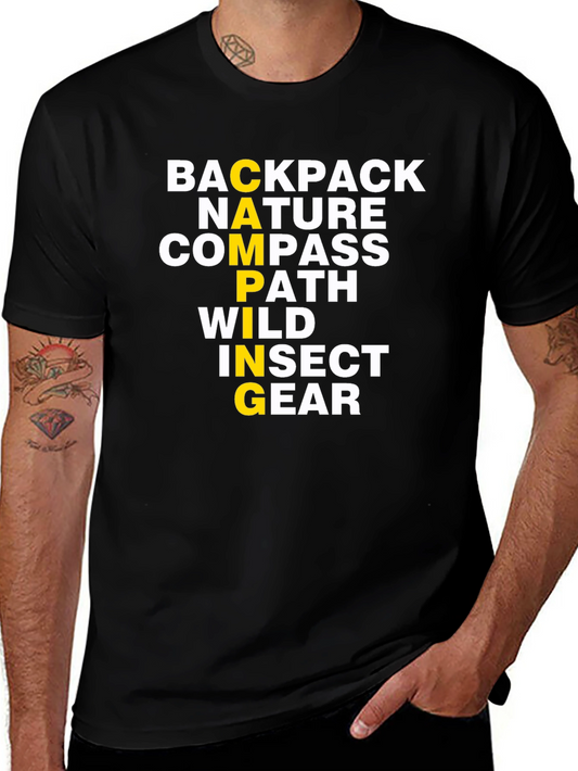 Camping Word Graphic T-Shirt - Backpack Nature Compass
