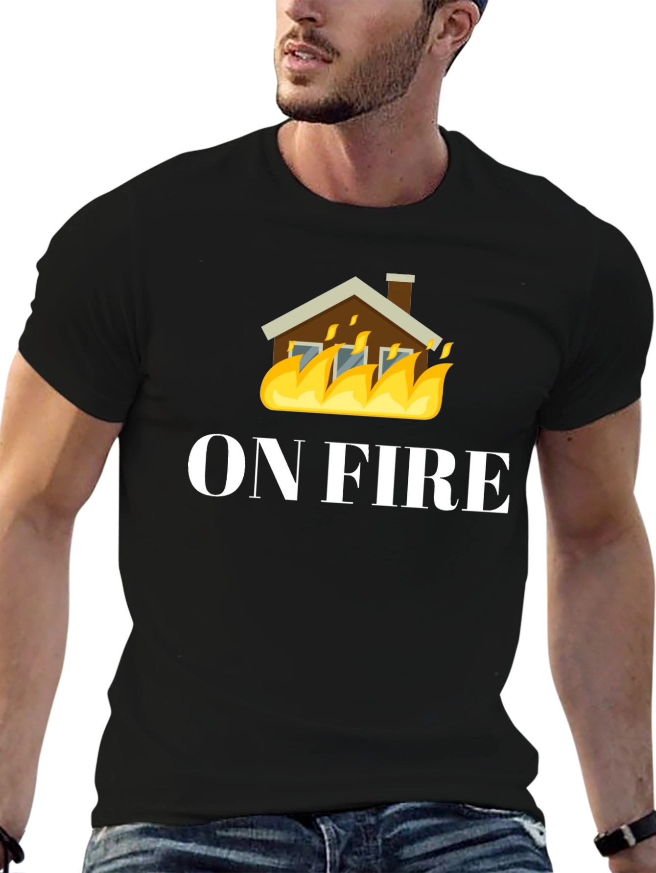 On Fire Graphic Tee - Black Cotton T-Shirt