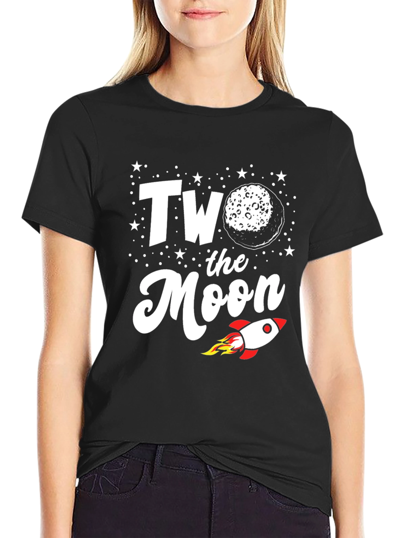 Two the Moon T-Shirt Rocket Blast Off Birthday Tee