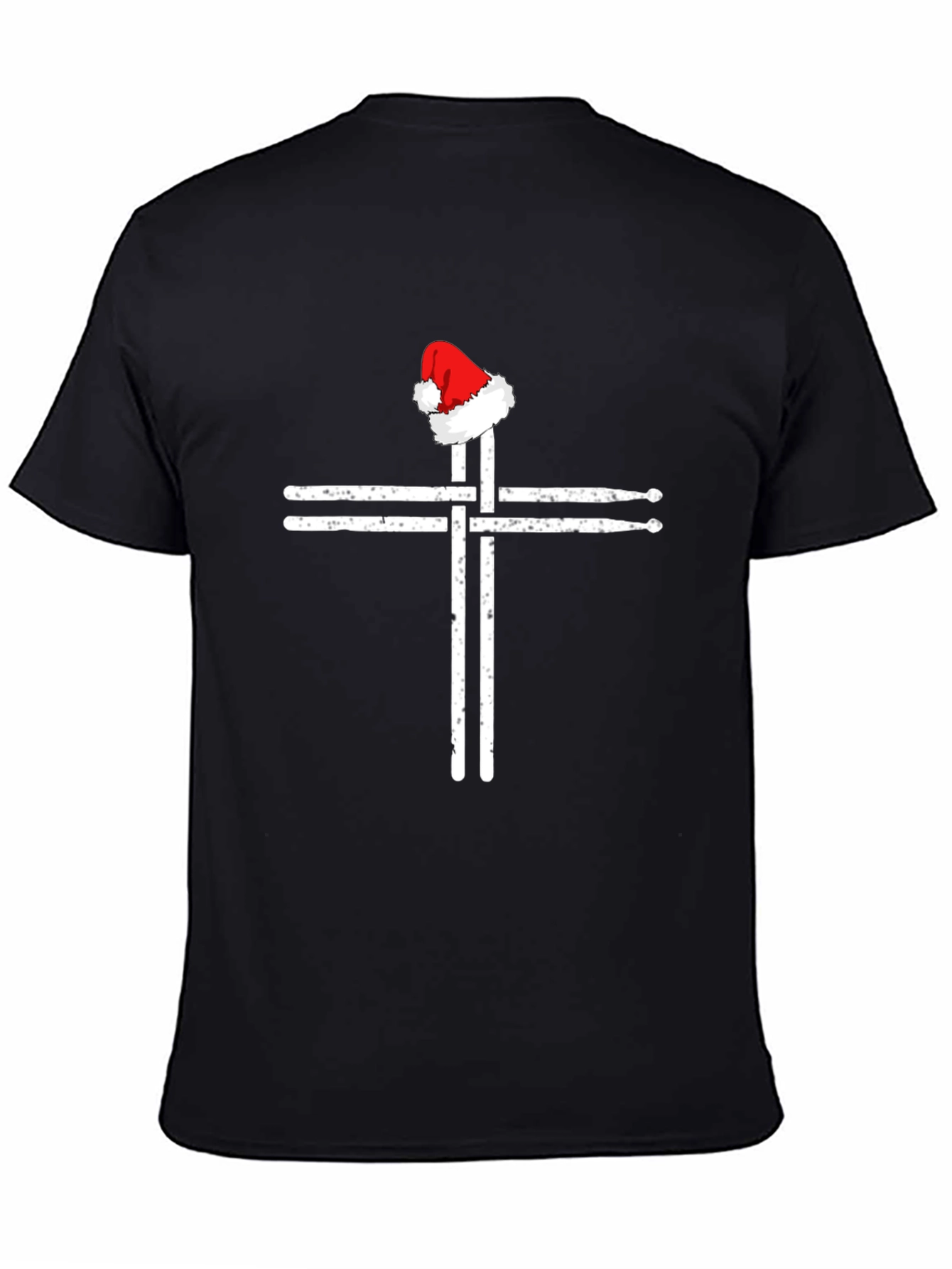 Drumsticks Cross Santa Hat T-Shirt - Black Graphic Tee