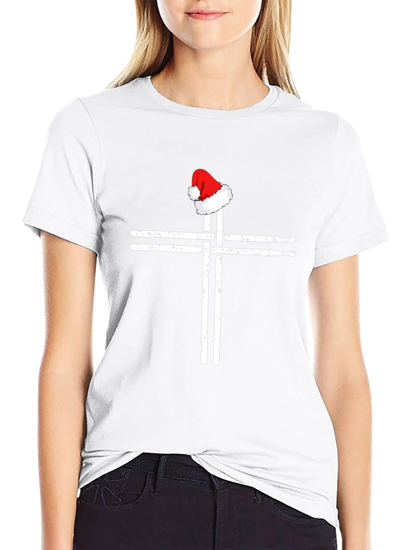 Drumsticks Cross Santa Hat T-Shirt - Black Graphic Tee