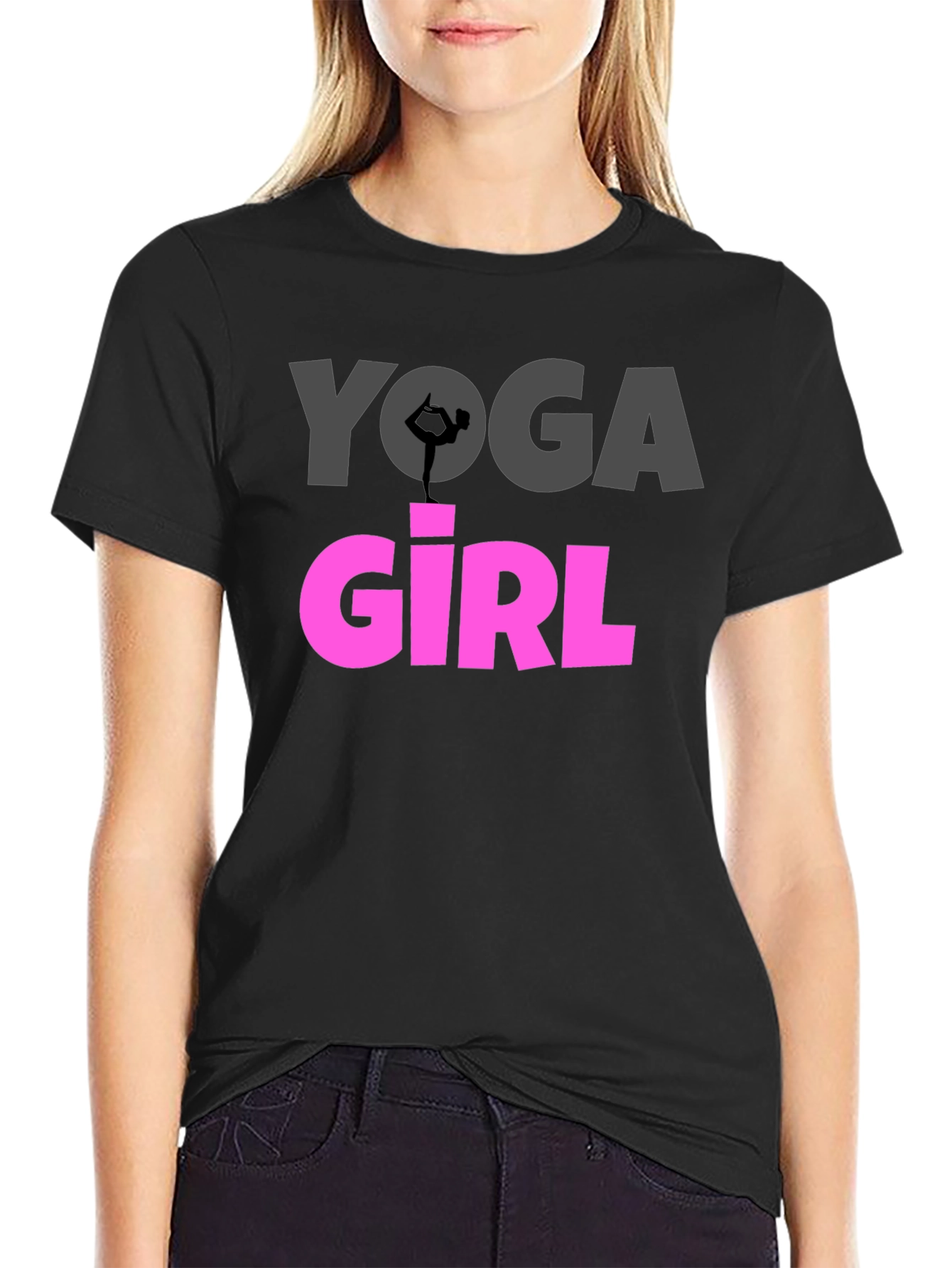 Yoga Girl Graphic Tee - Black Cotton T-Shirt