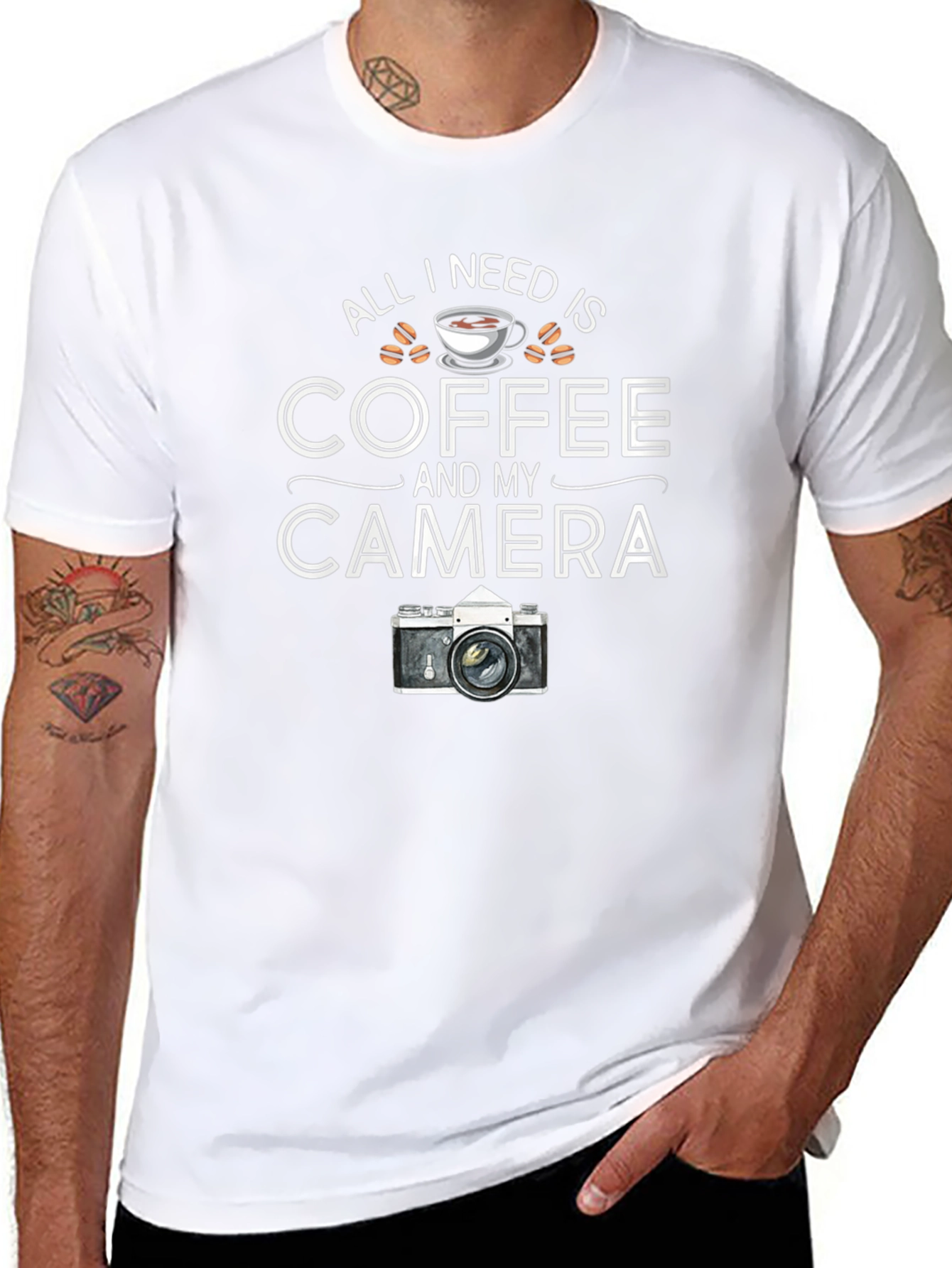 Coffee and Camera Black Graphic T-Shirt
